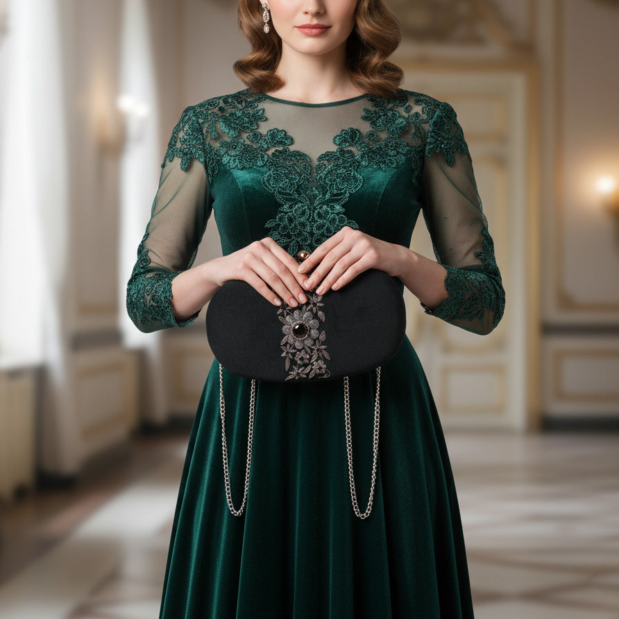 Petal Luxe Velvet Wrapped Oval Clutch