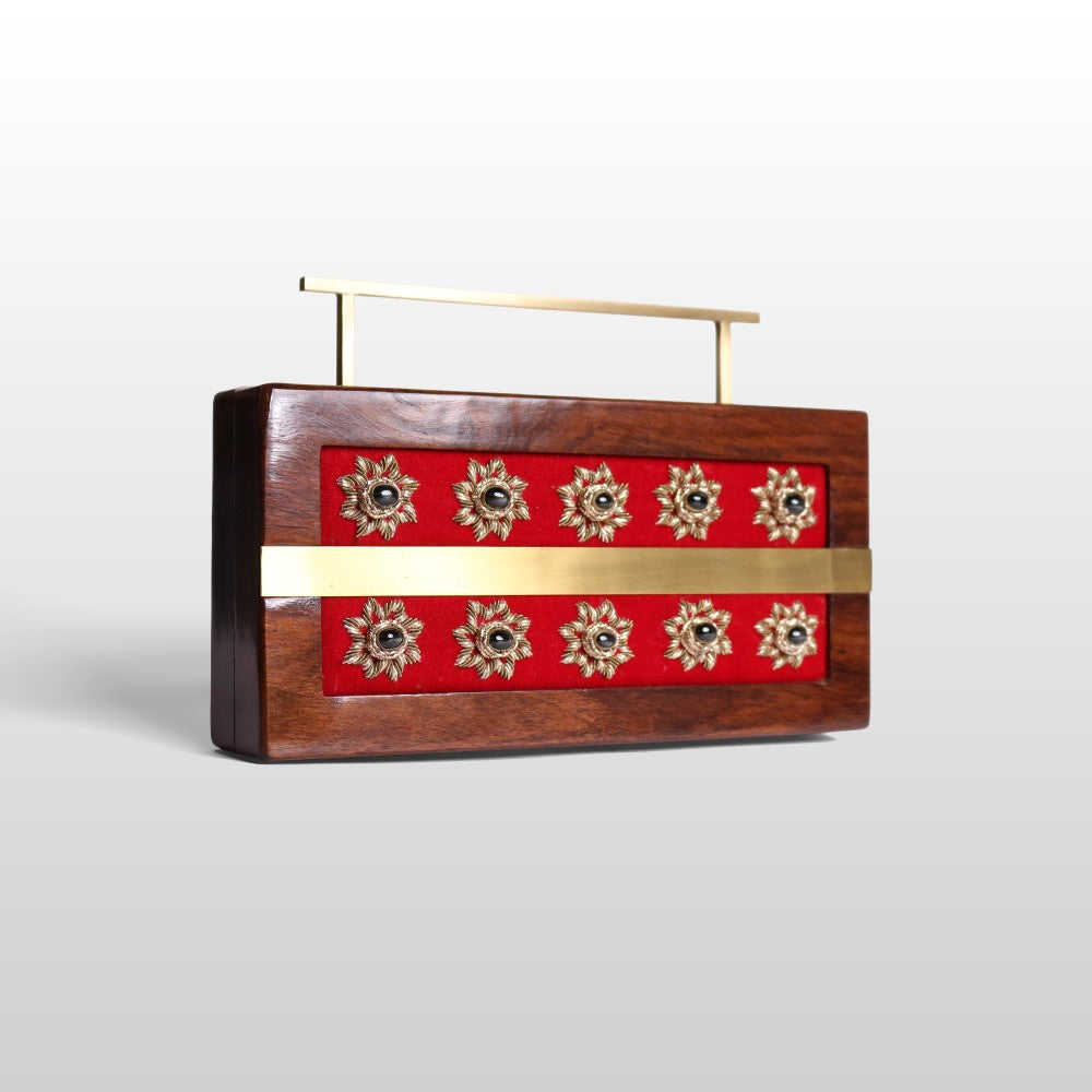 Gulnaar – Maroon Velvet Zardosi Wooden Clutch
