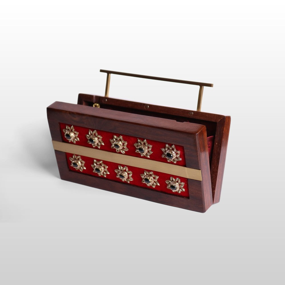 Gulnaar – Maroon Velvet Zardosi Wooden Clutch