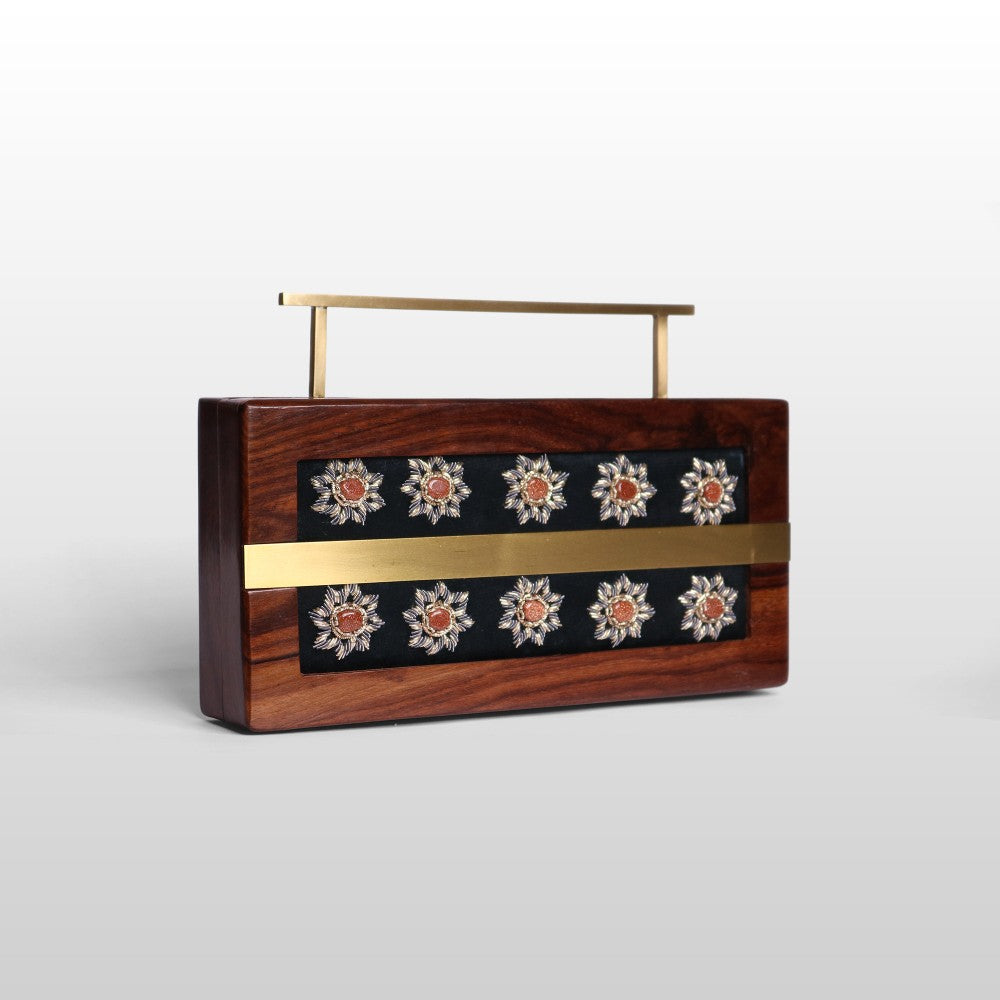 Gulnaar – Maroon Velvet Zardosi Wooden Clutch