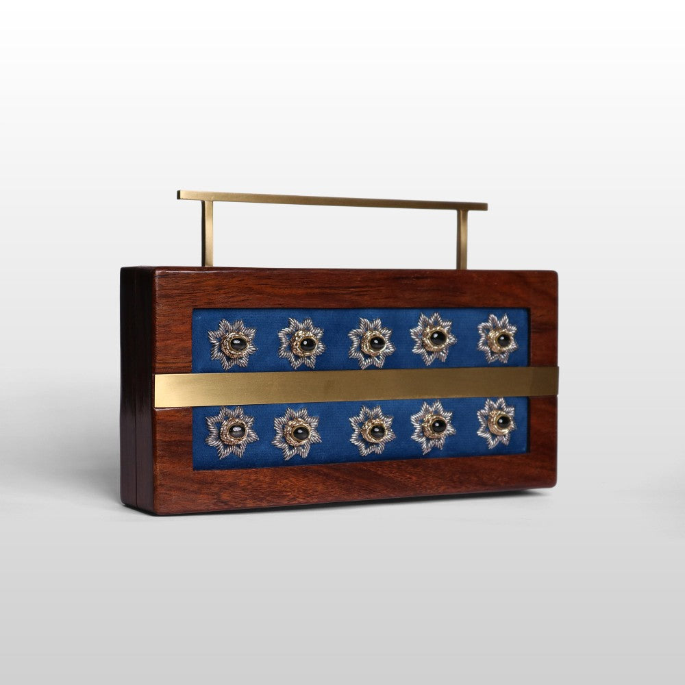 Gulnaar – Maroon Velvet Zardosi Wooden Clutch