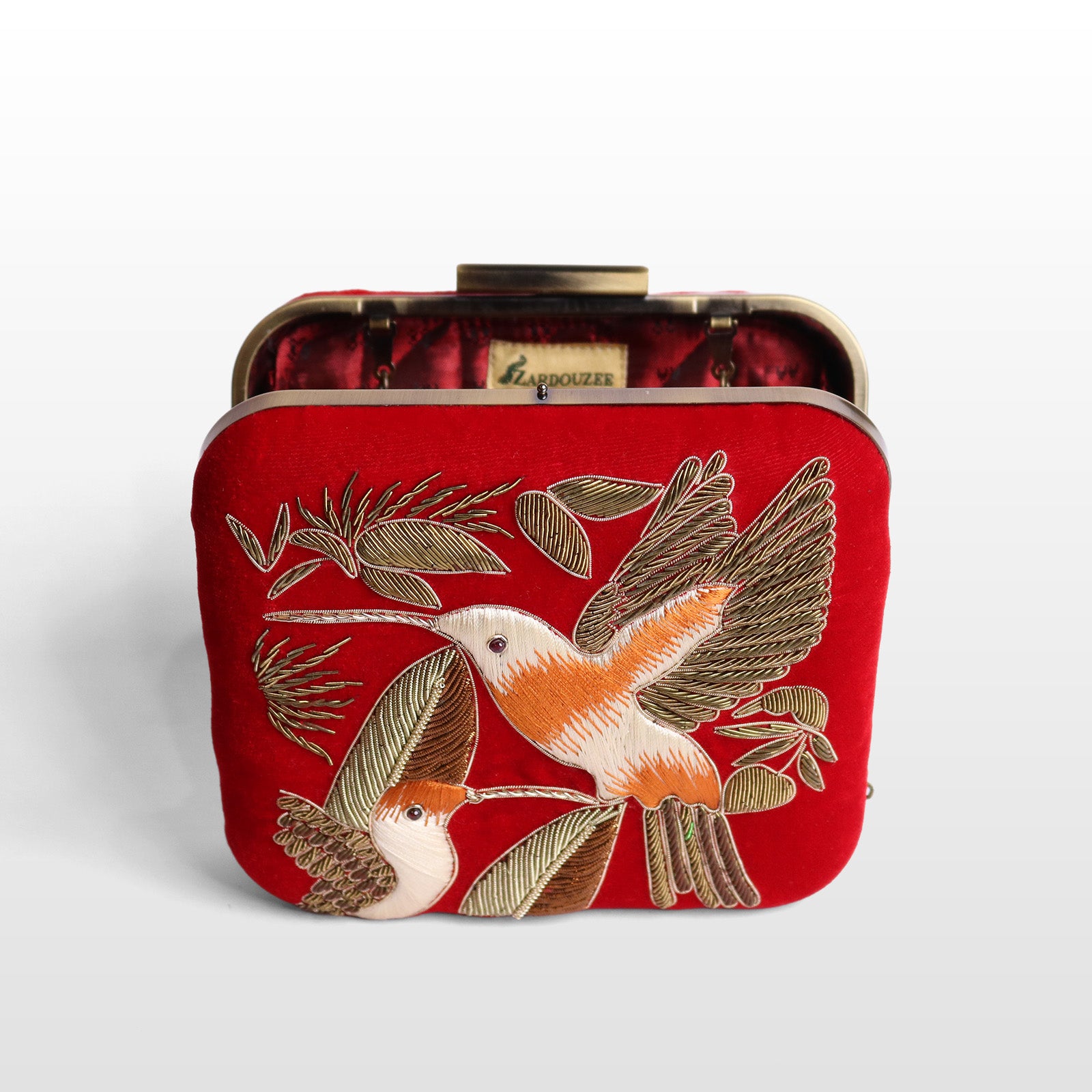 Serenade: Square Handmade Velvet Clutch with Zardosi Birds