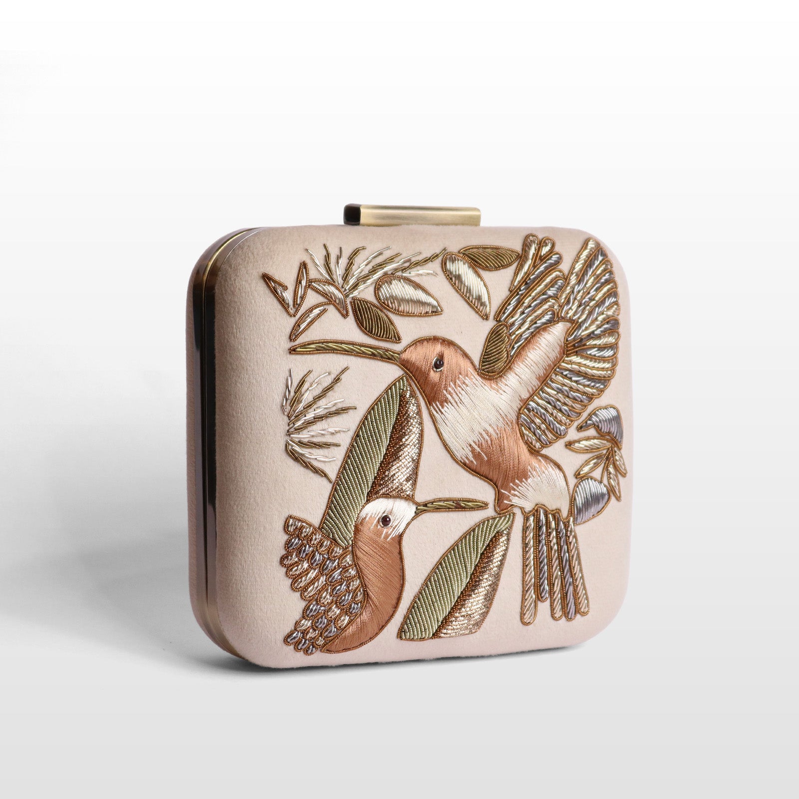 Serenade: Square Handmade Velvet Clutch with Zardosi Birds