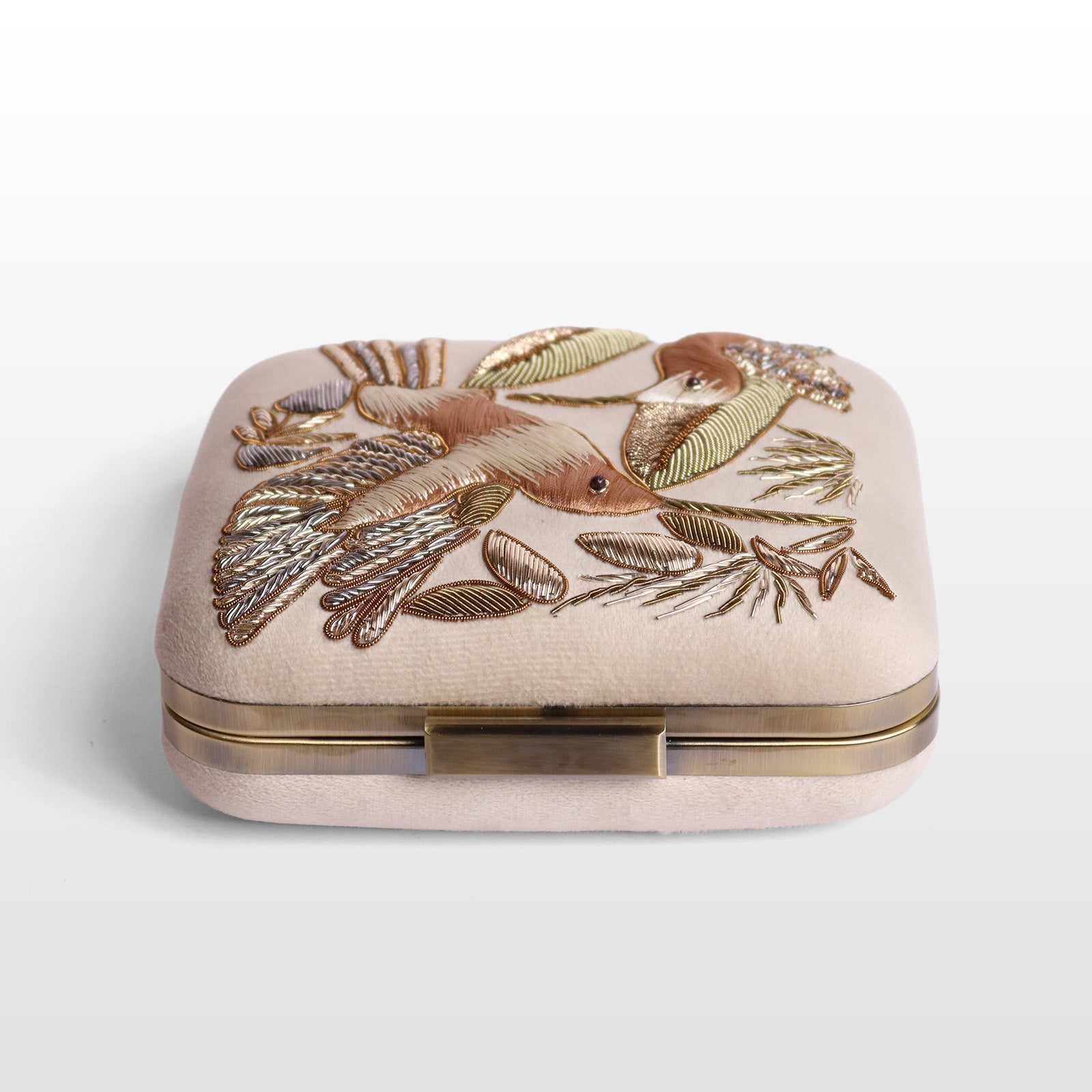 Serenade: Square Handmade Velvet Clutch with Zardosi Birds