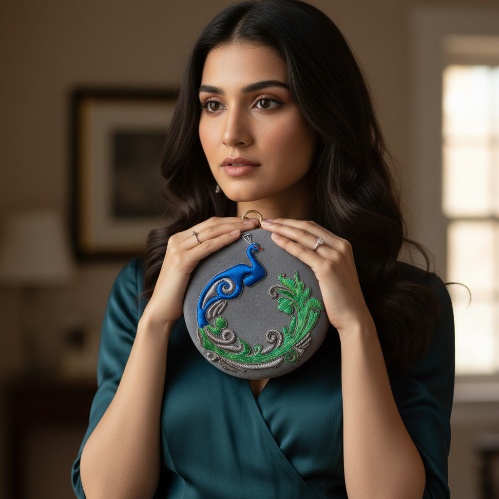 Neela Peacock Gemstone Clutch