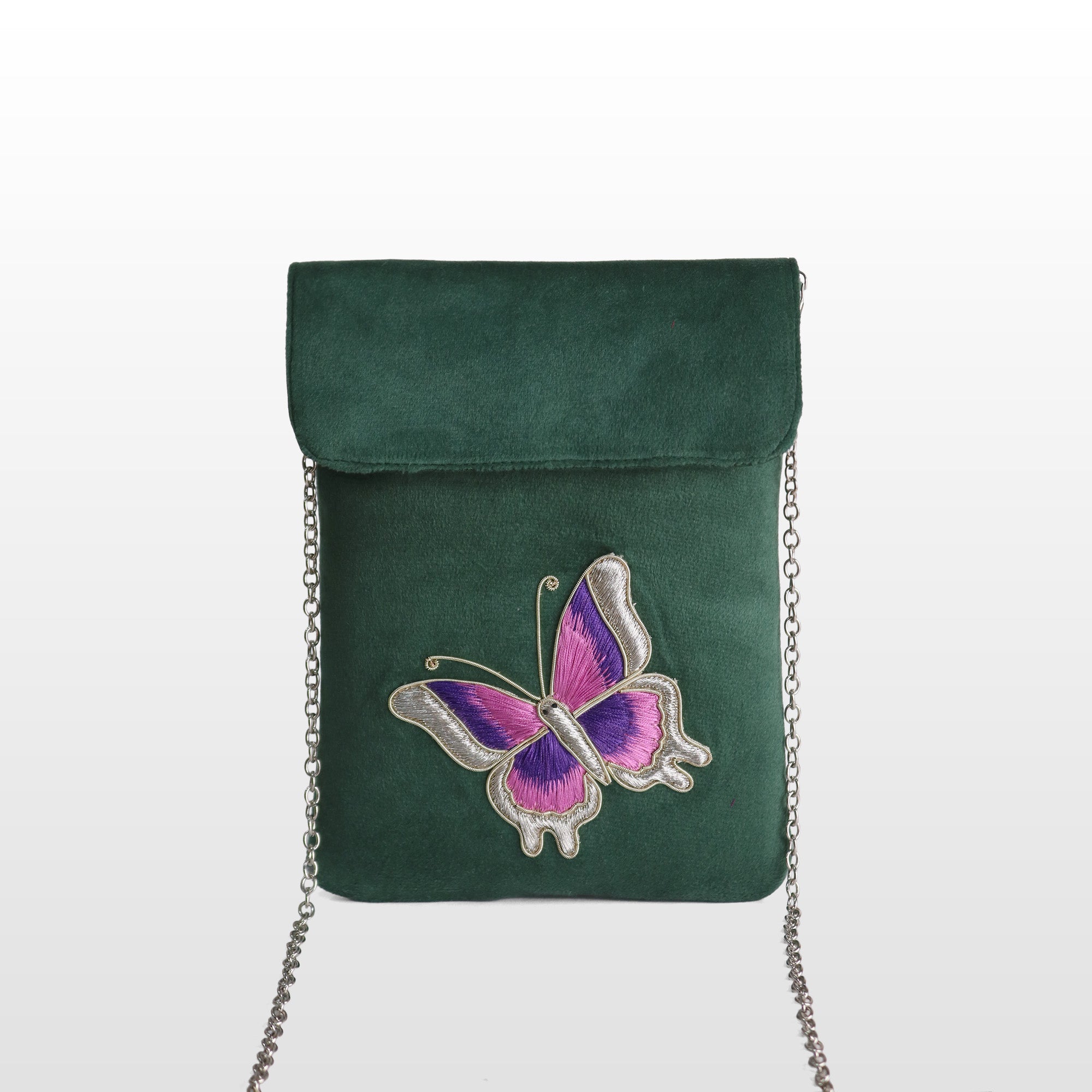 Emerald Green banana crepe Butterfly Crossbody Bag