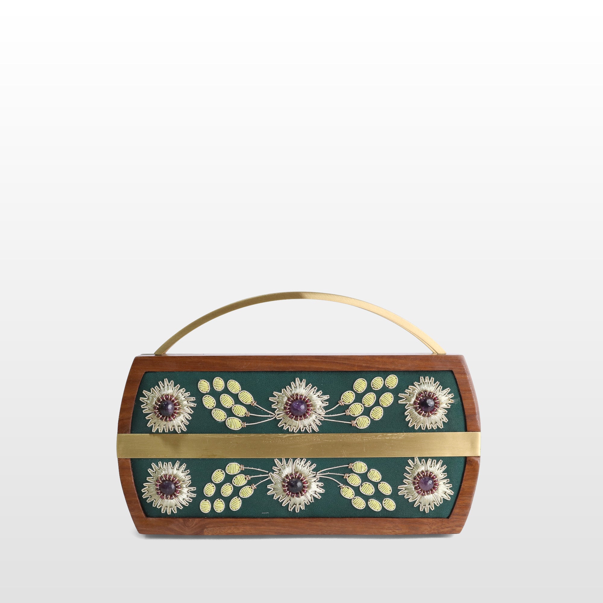 Handcrafted Floral Wooden Frame Top Handle Clutch