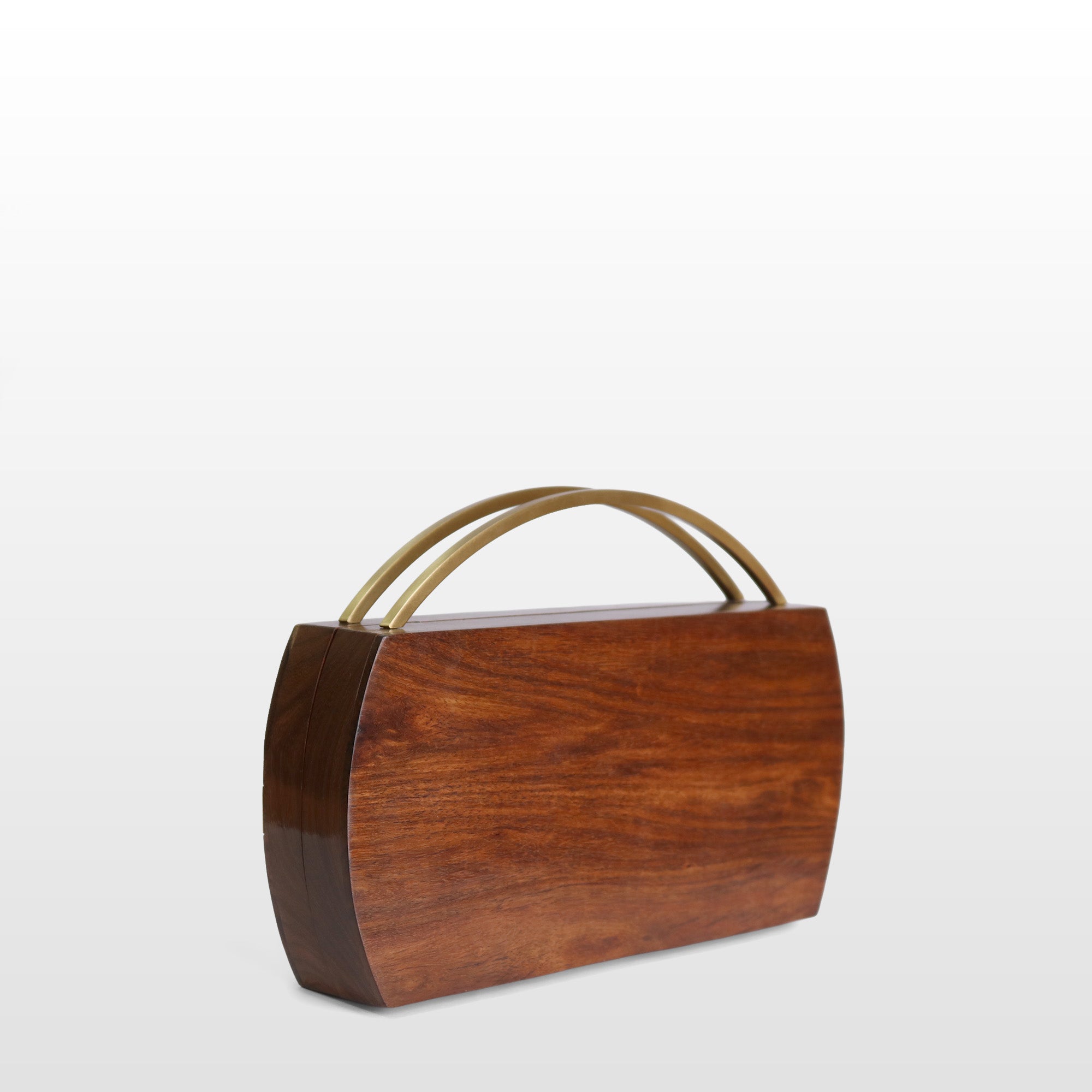 Handcrafted Floral Wooden Frame Top Handle Clutch