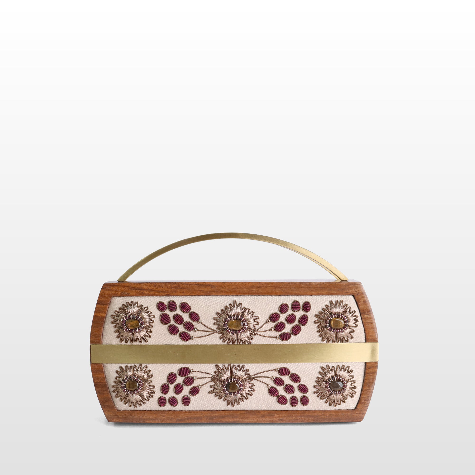 Handcrafted Floral Wooden Frame Top Handle Clutch