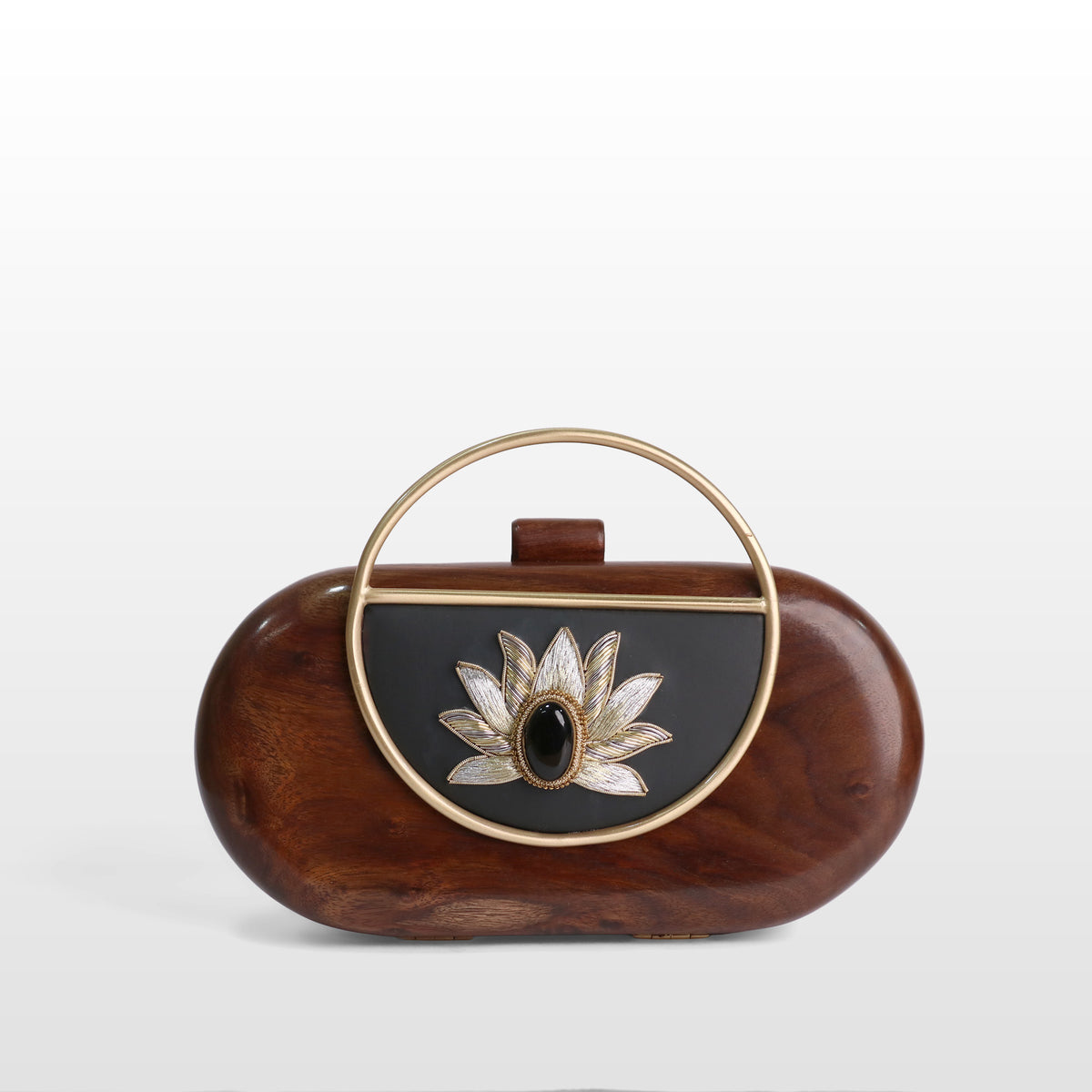 Handcrafted Luxe Lotus Gemstone Oval Box Clutch