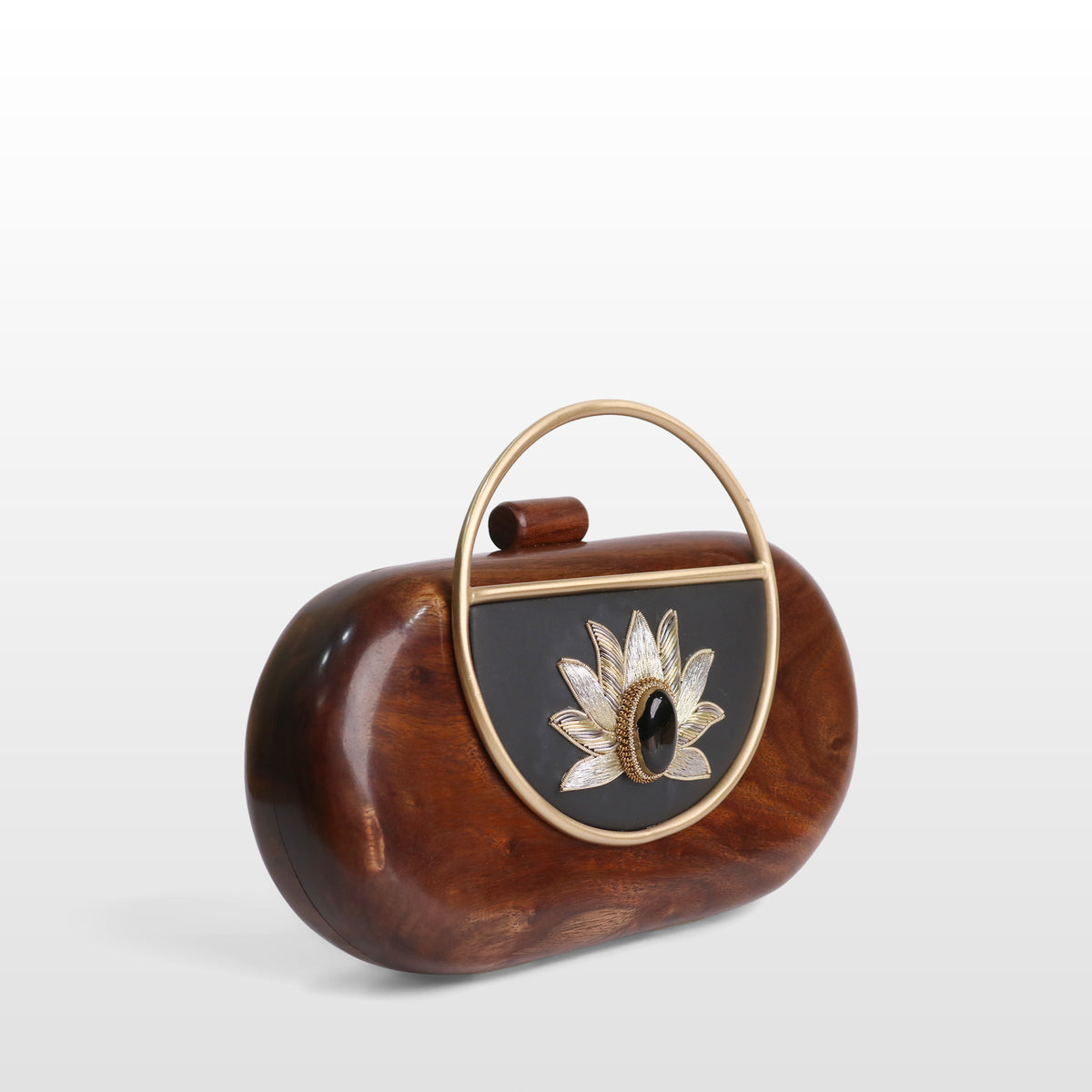 Handcrafted Luxe Lotus Gemstone Oval Box Clutch
