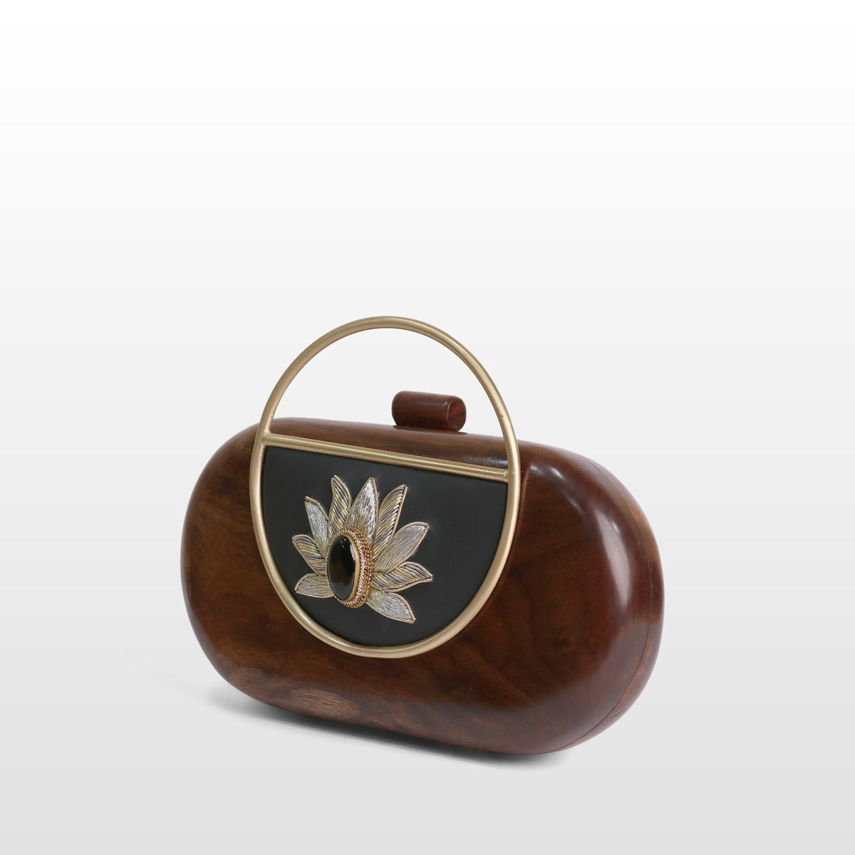 Handcrafted Luxe Lotus Gemstone Oval Box Clutch
