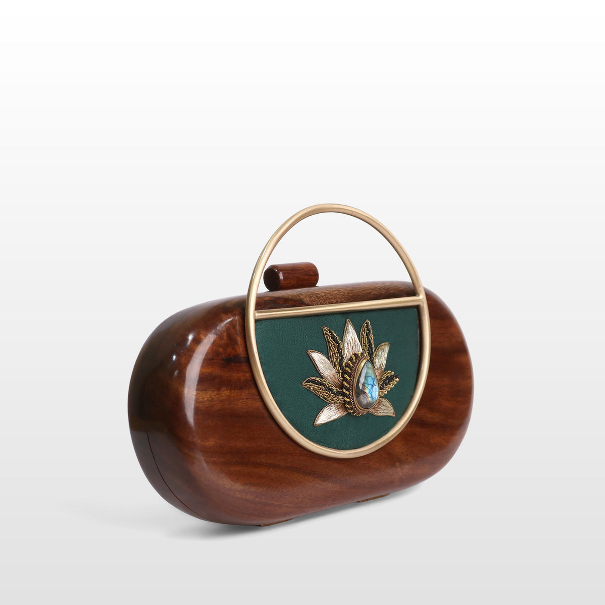 Handcrafted Luxe Lotus Gemstone Oval Box Clutch