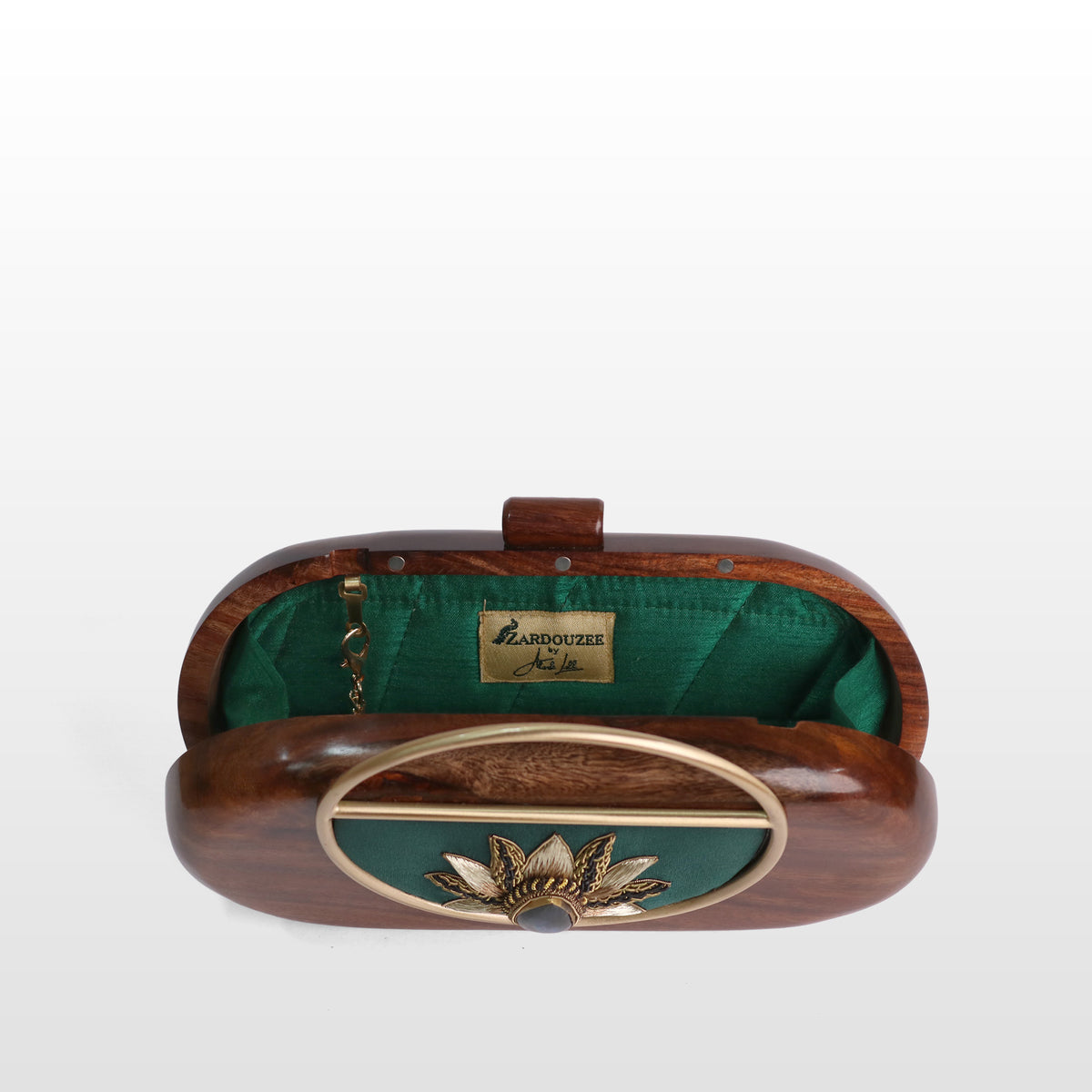 Handcrafted Luxe Lotus Gemstone Oval Box Clutch