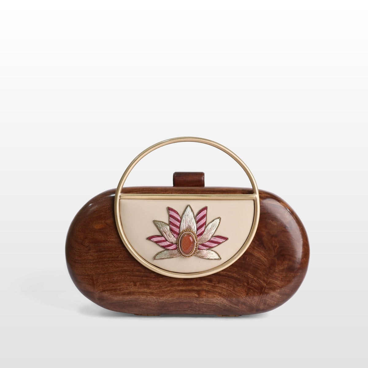 Handcrafted Luxe Lotus Gemstone Oval Box Clutch