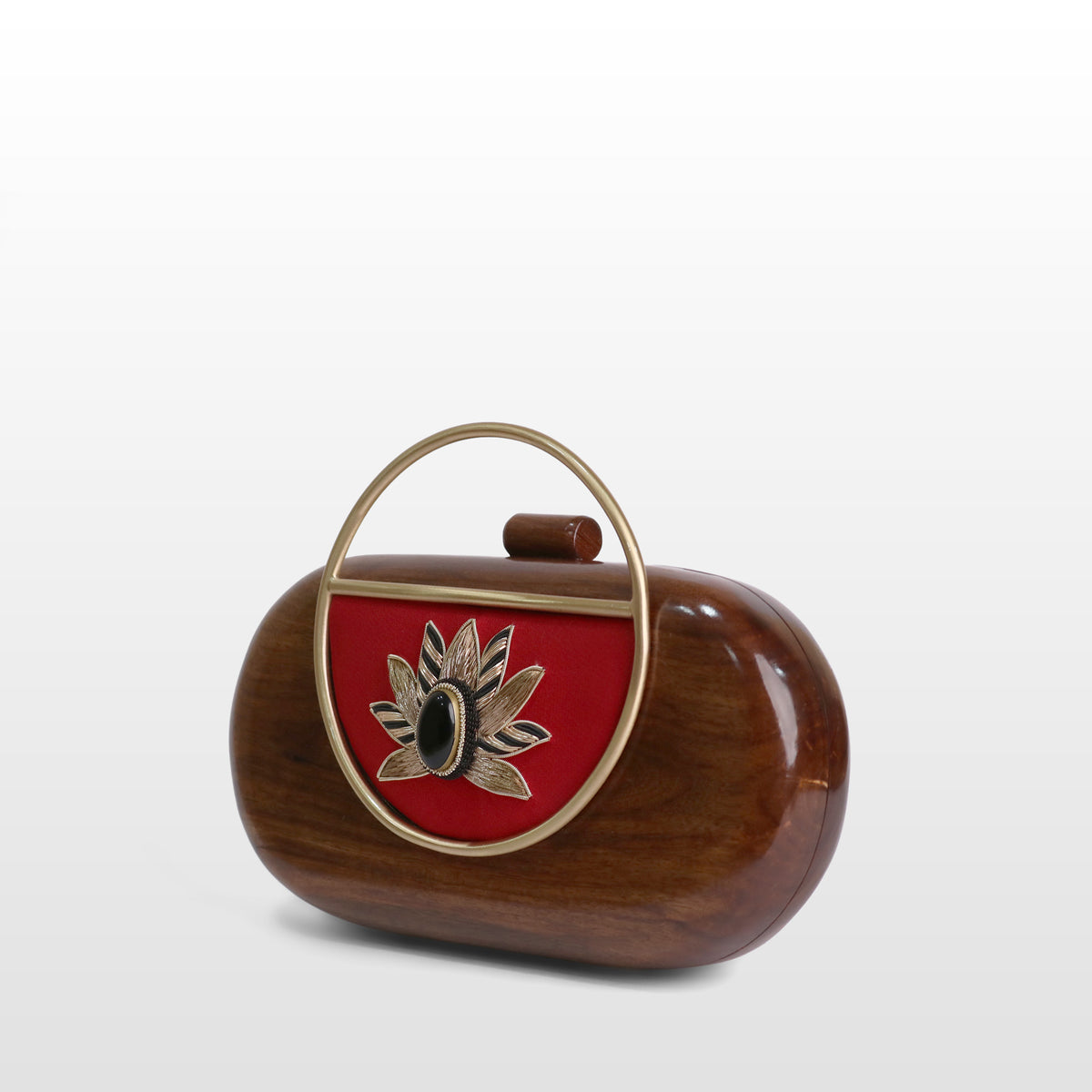 Handcrafted Luxe Lotus Gemstone Oval Box Clutch