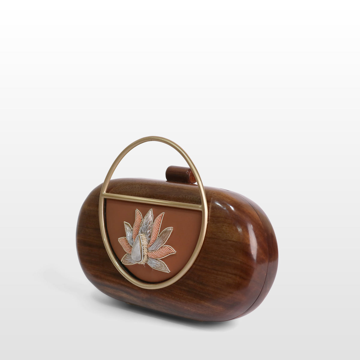 Handcrafted Luxe Lotus Gemstone Oval Box Clutch
