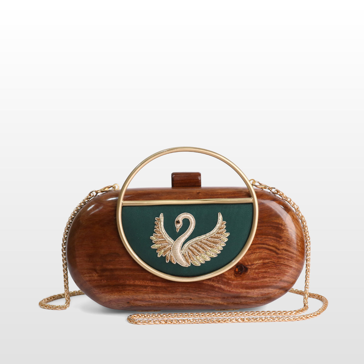 Handcrafted Luxe Swan Oval Box Clutch