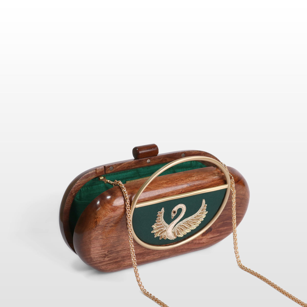 Handcrafted Luxe Swan Oval Box Clutch