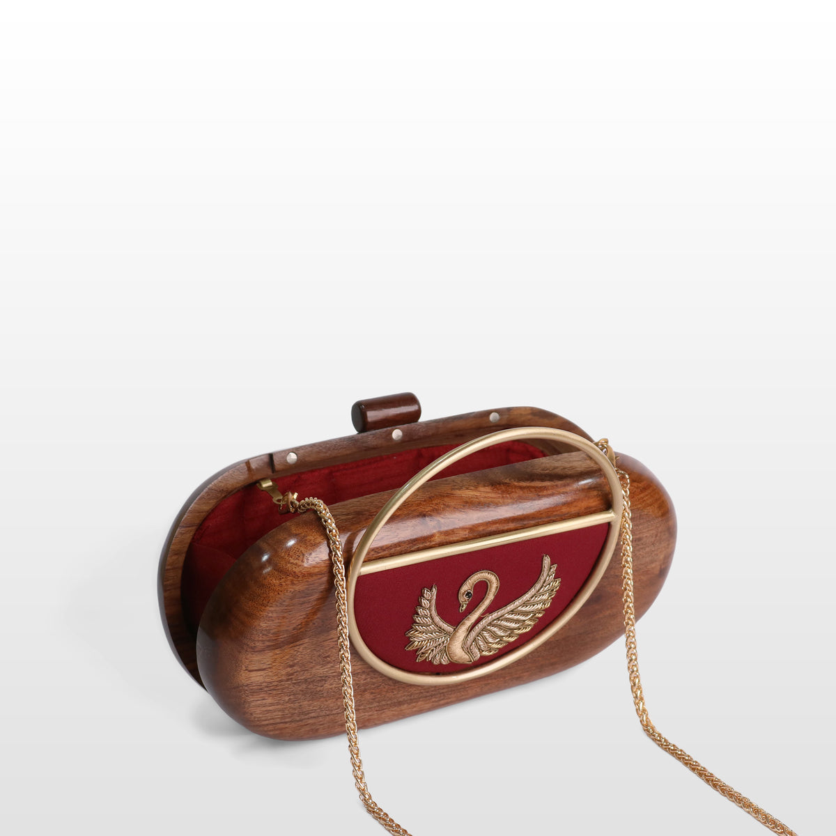 Handcrafted Luxe Swan Oval Box Clutch