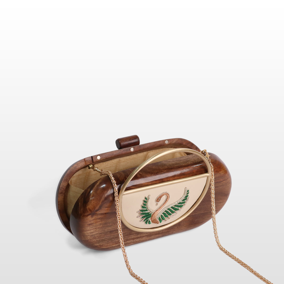 Handcrafted Luxe Swan Oval Box Clutch