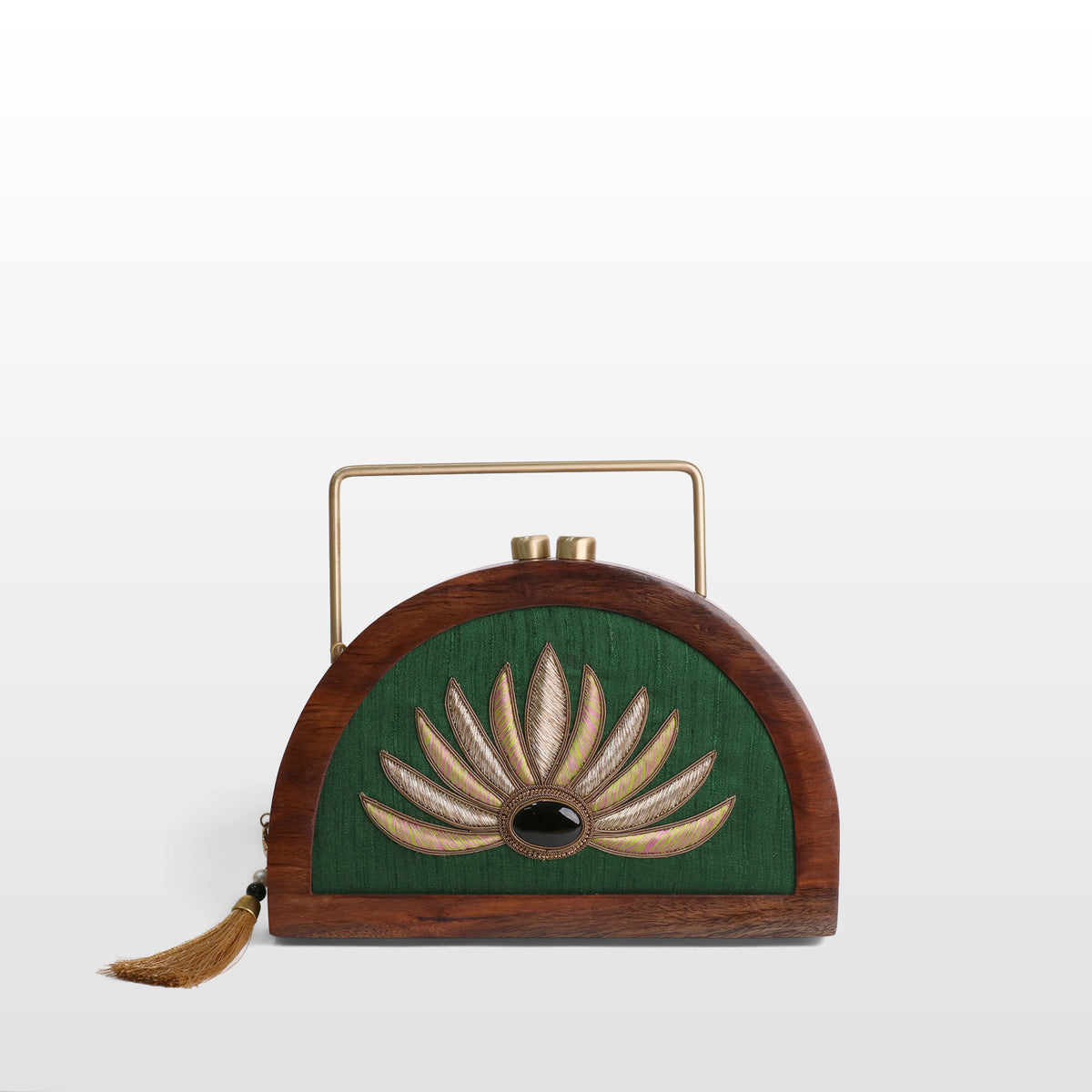 Handcrafted Luxe Lotus Gemstone Half Moon Bag
