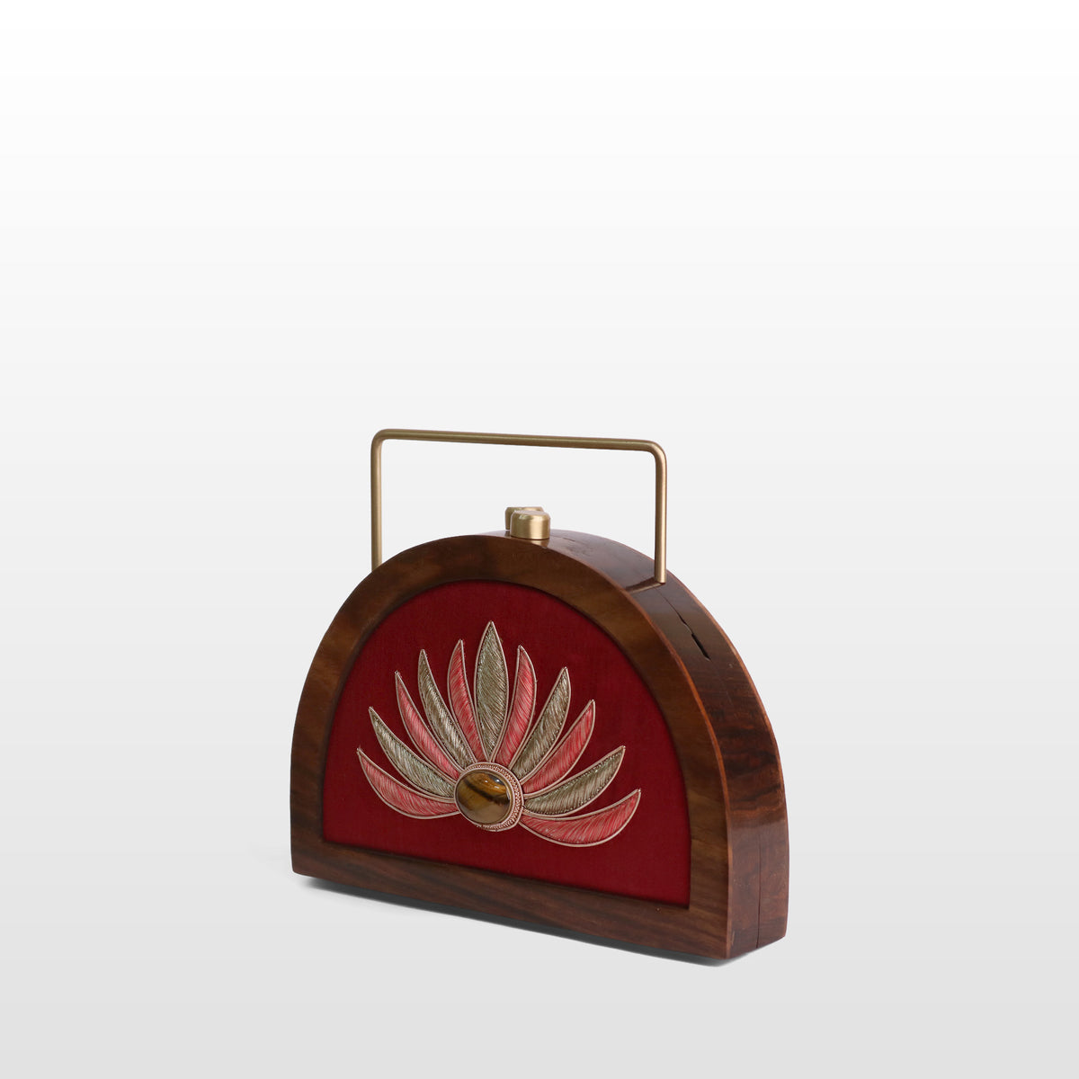 Handcrafted Luxe Lotus Gemstone Half Moon Bag