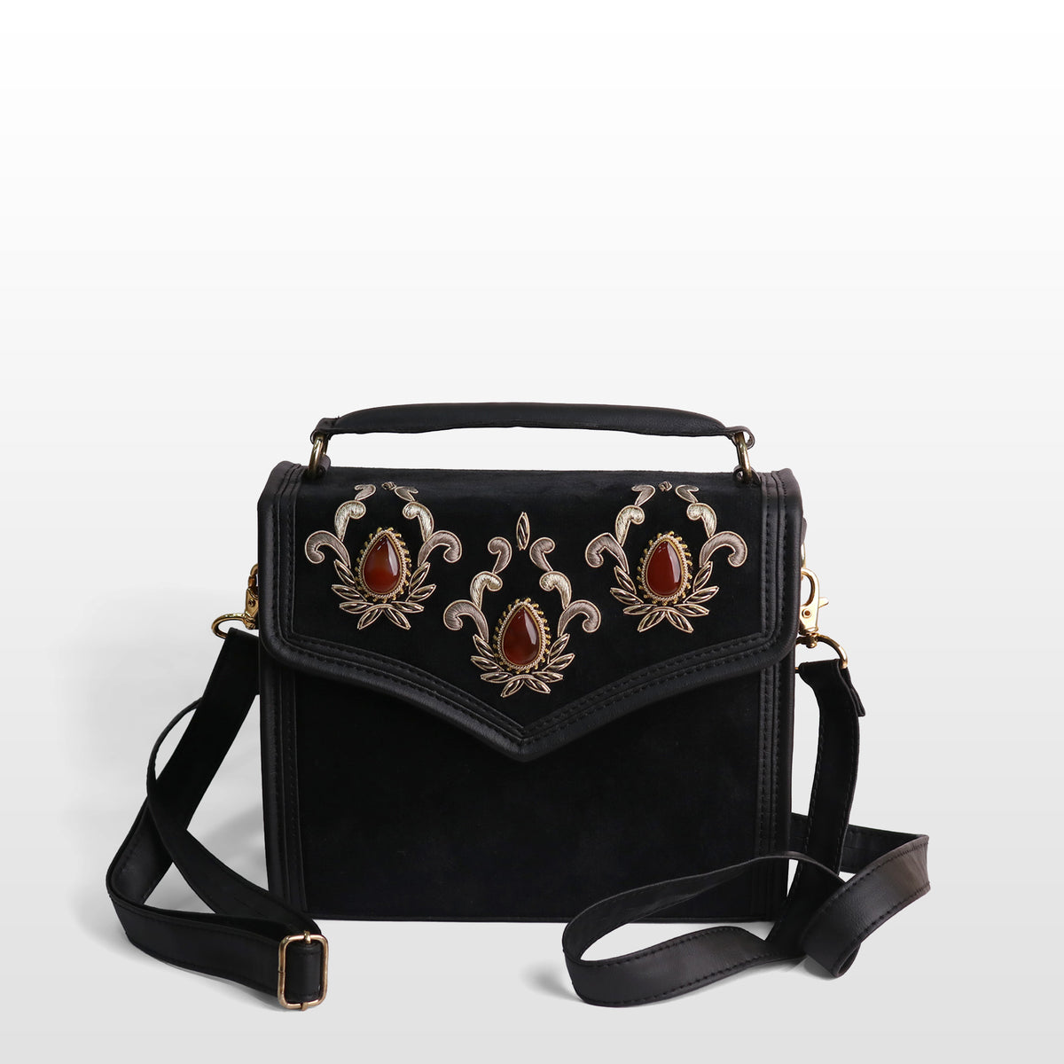 Women Black Velvet Carnelian Sachtel