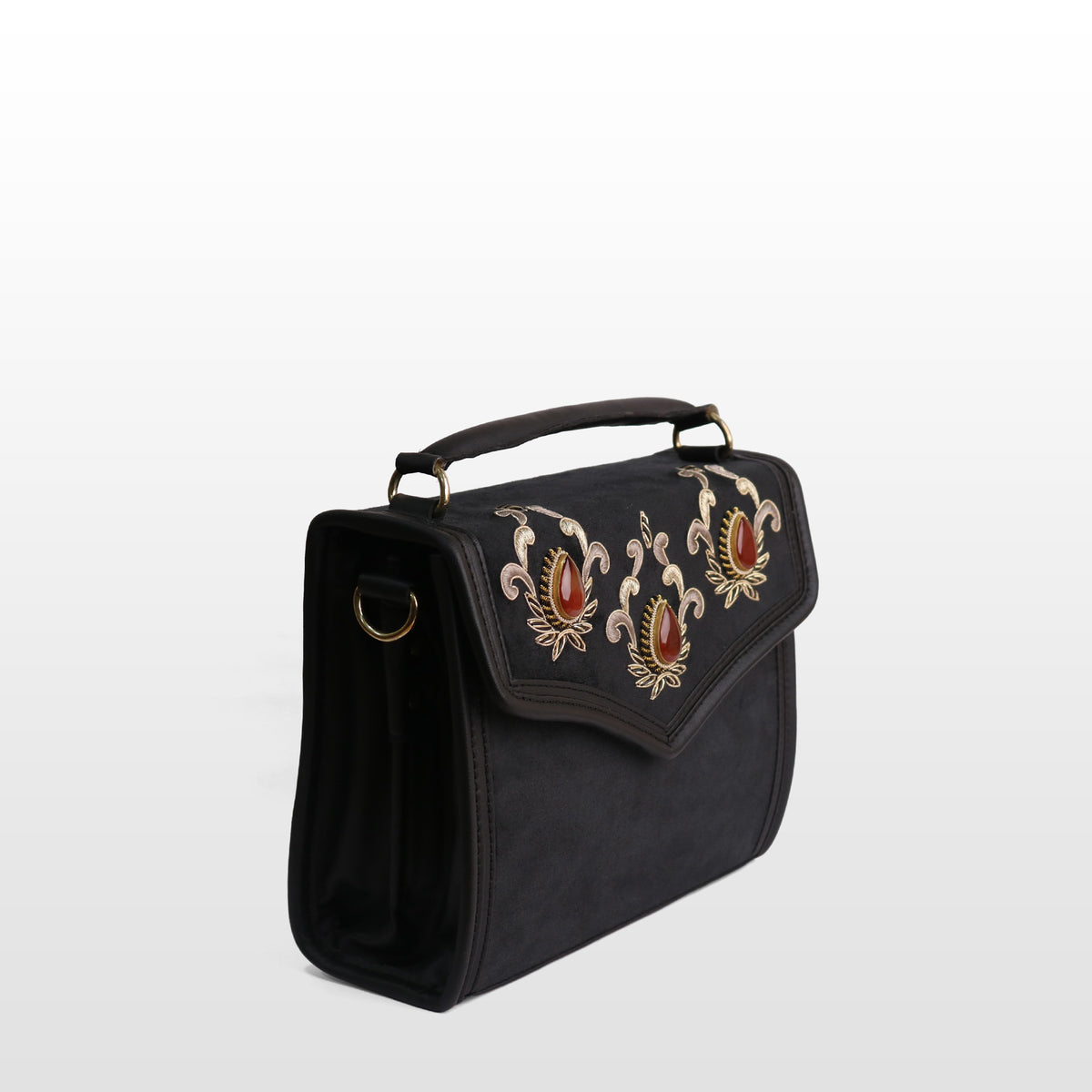 Women Black Velvet Carnelian Sachtel