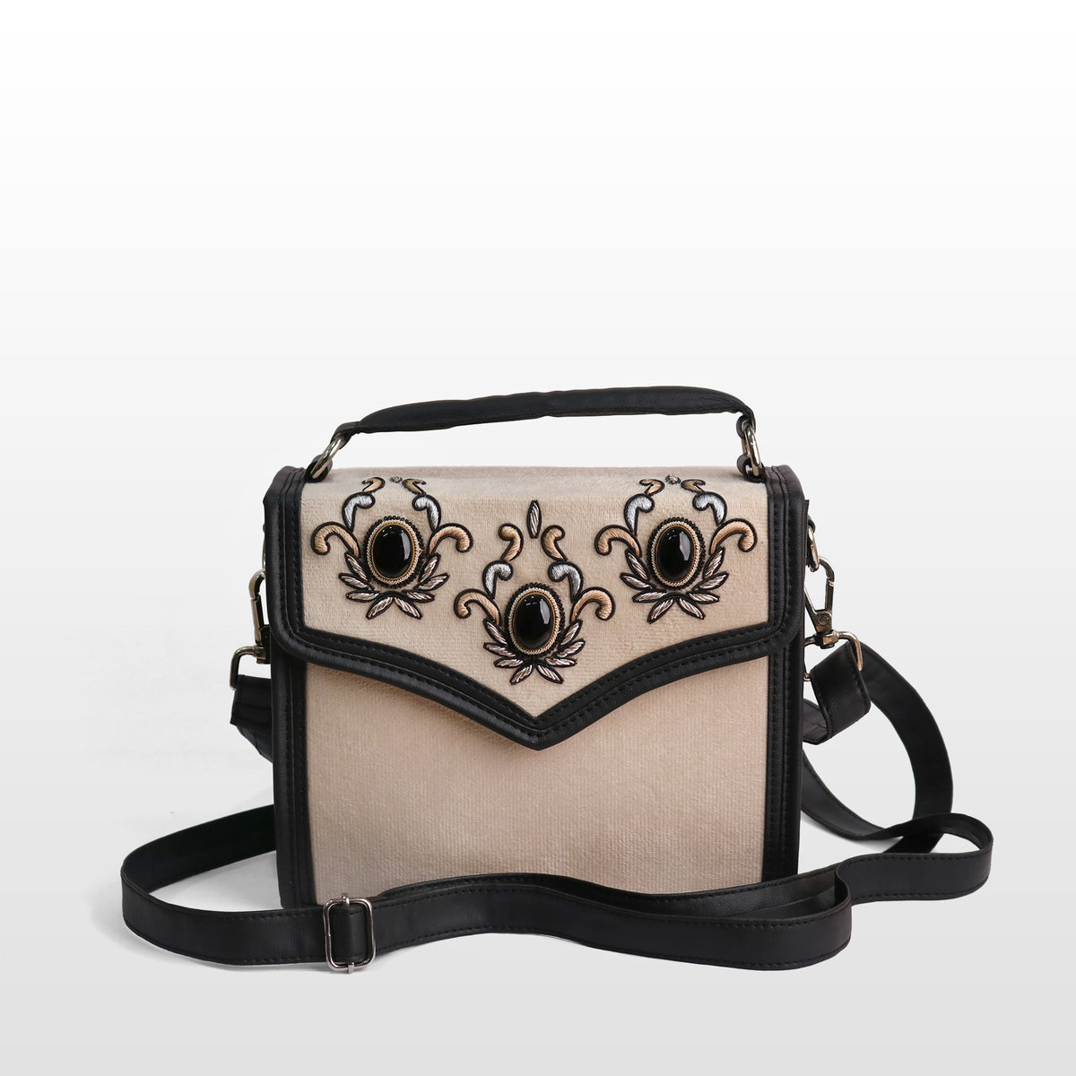 Women Off-White Velvet Onyx Satchel