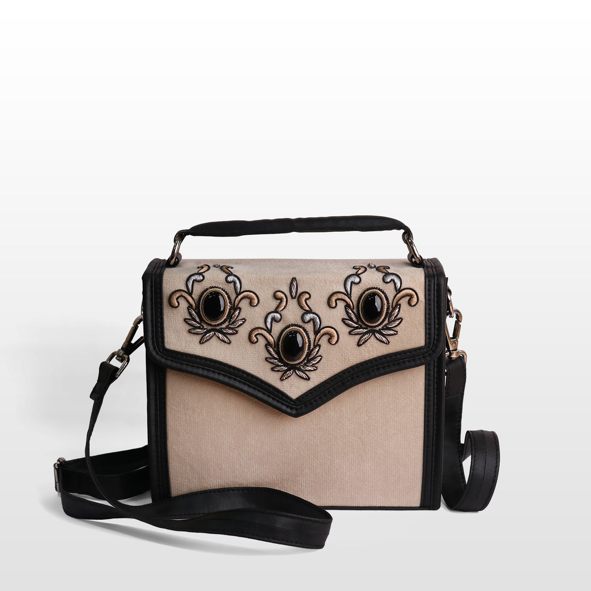 Women Off-White Velvet Onyx Satchel
