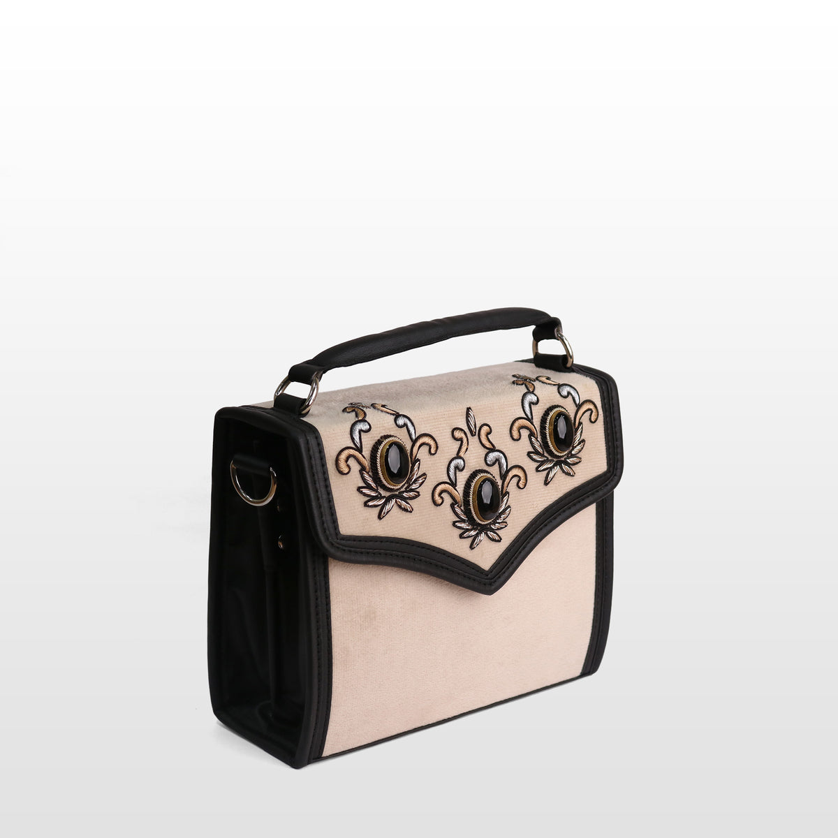 Women Off-White Velvet Onyx Satchel