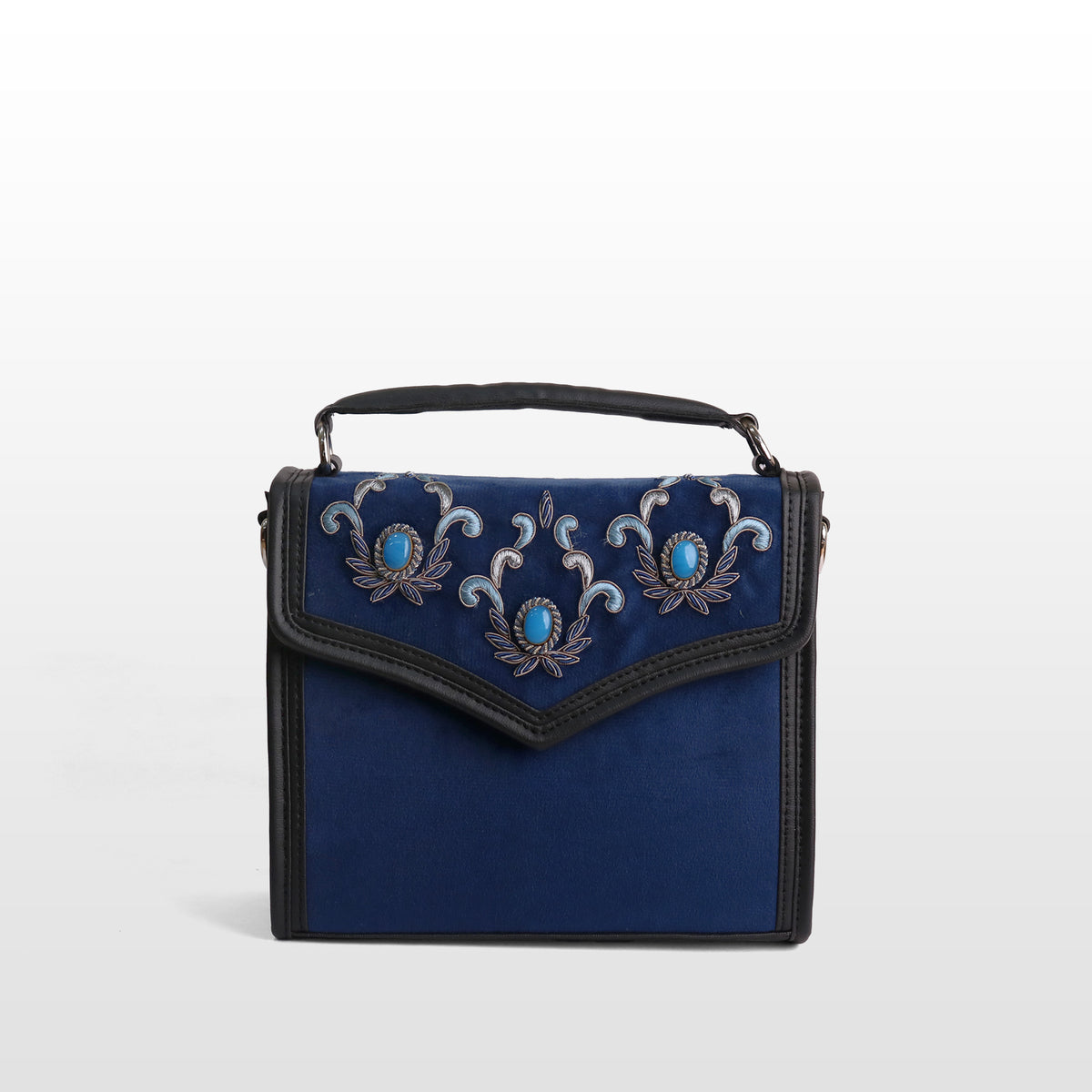 Women Teal Blue Velvet Onyx Satchel