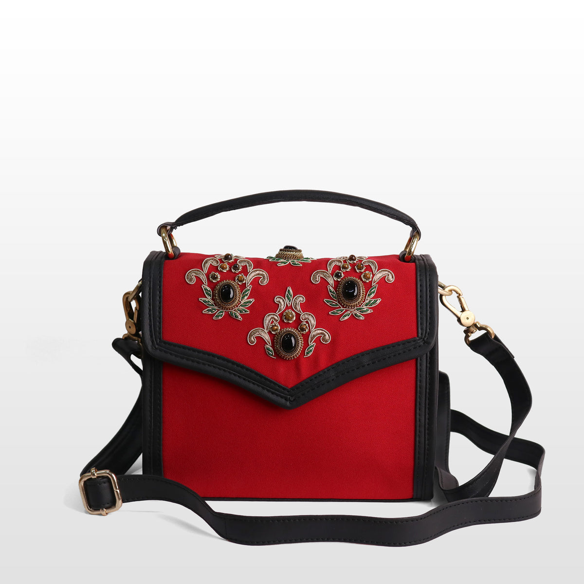 Women Red Velvet Onyx & Tiger Eye Satchel
