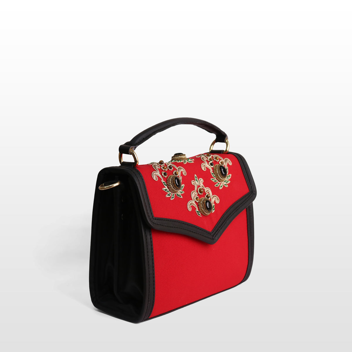 Women Red Velvet Onyx & Tiger Eye Satchel