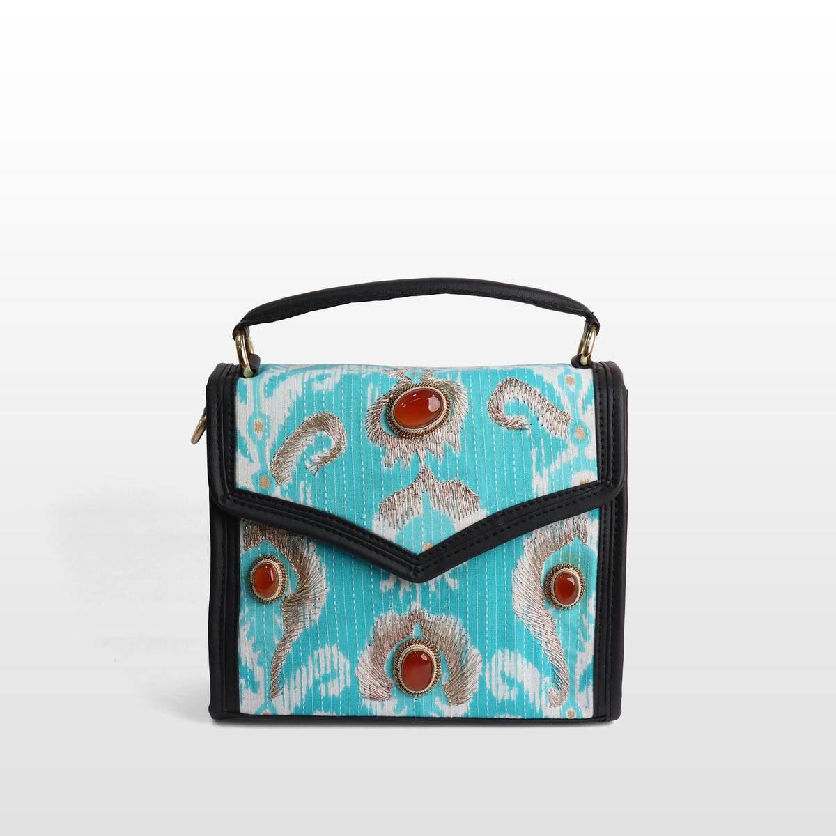 Women Sky Blue Silk Carnelian Satchel