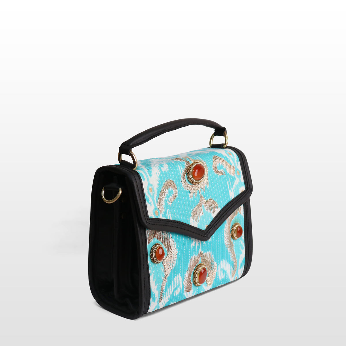 Women Sky Blue Silk Carnelian Satchel
