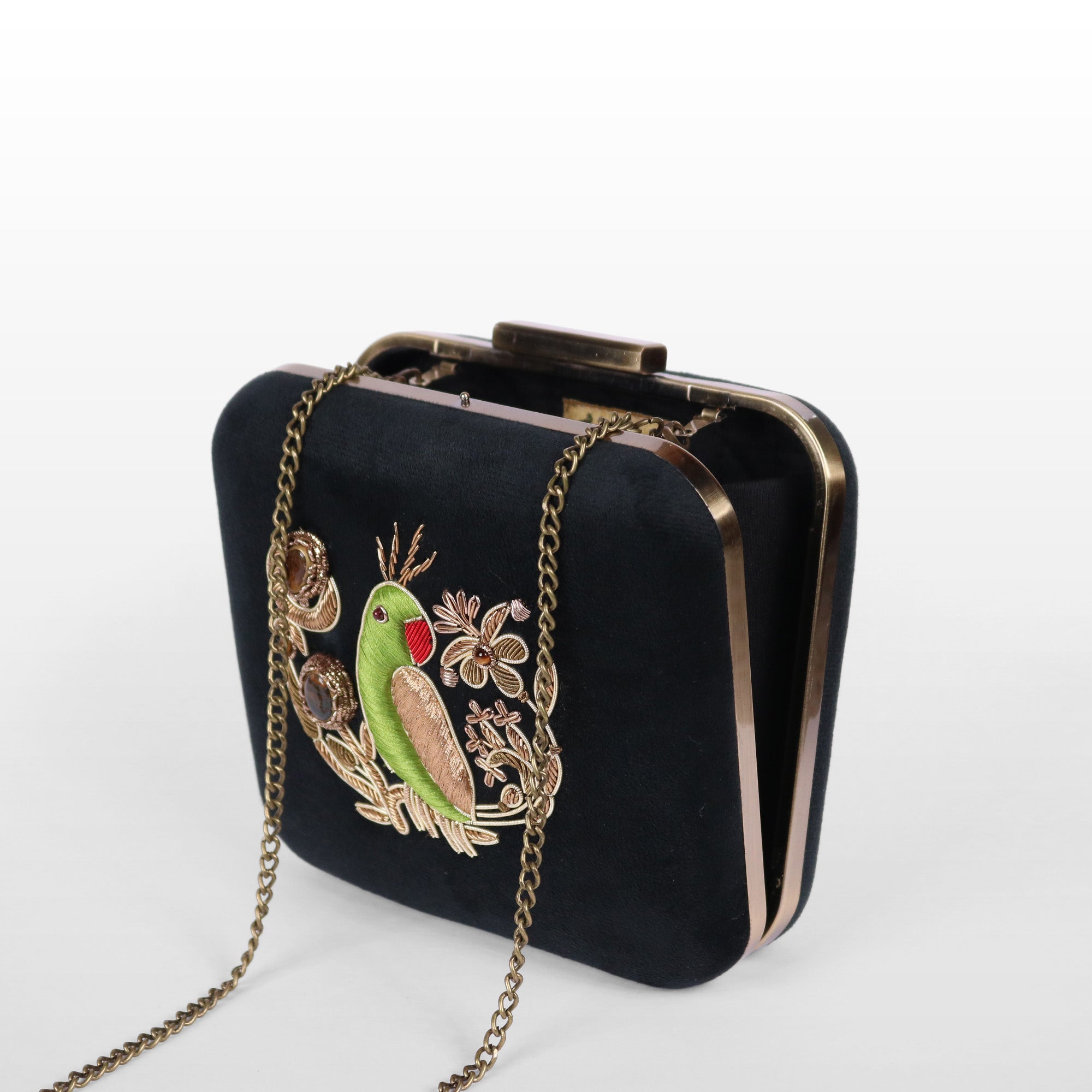 Velvet Parrot Jewel Clutch