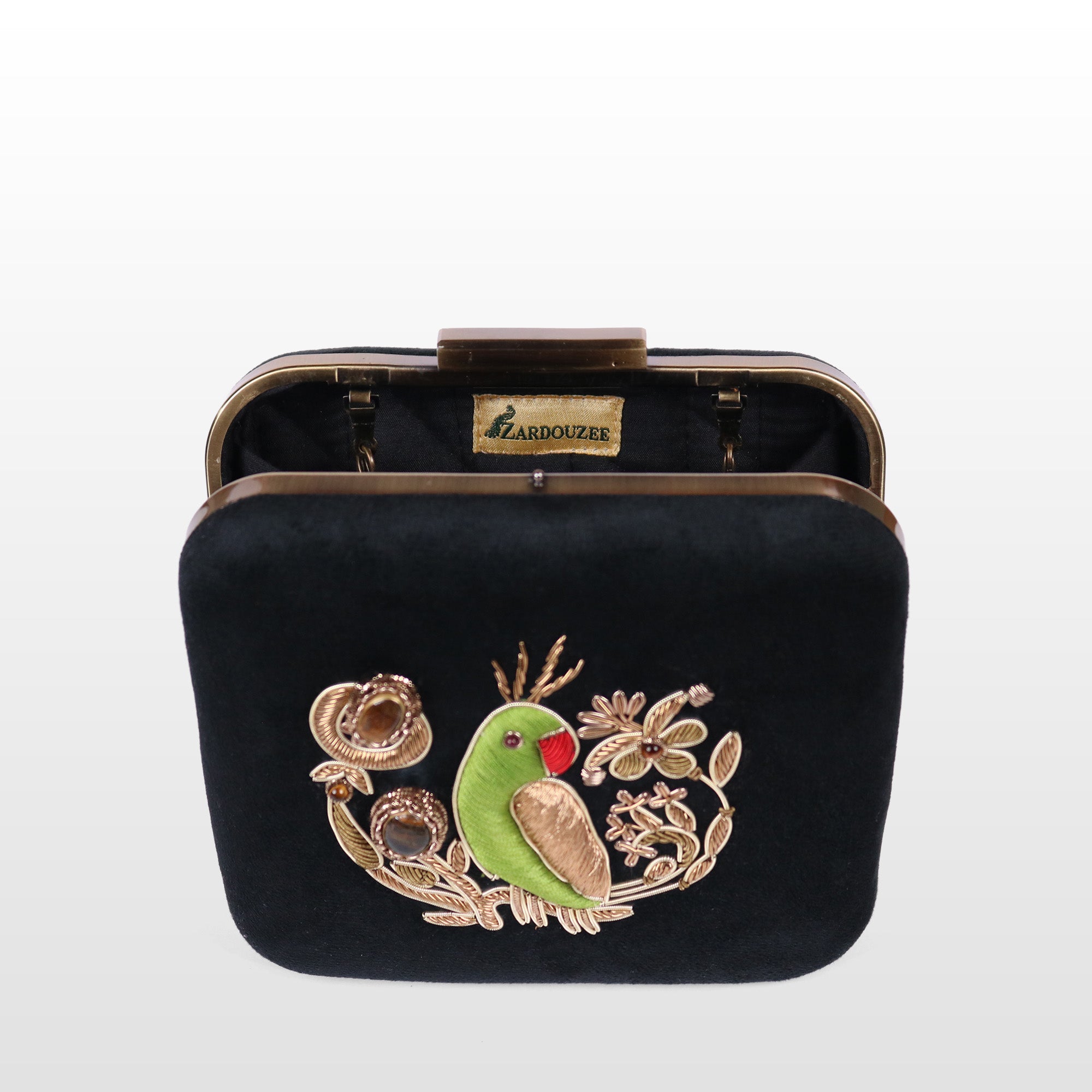 Velvet Parrot Jewel Clutch