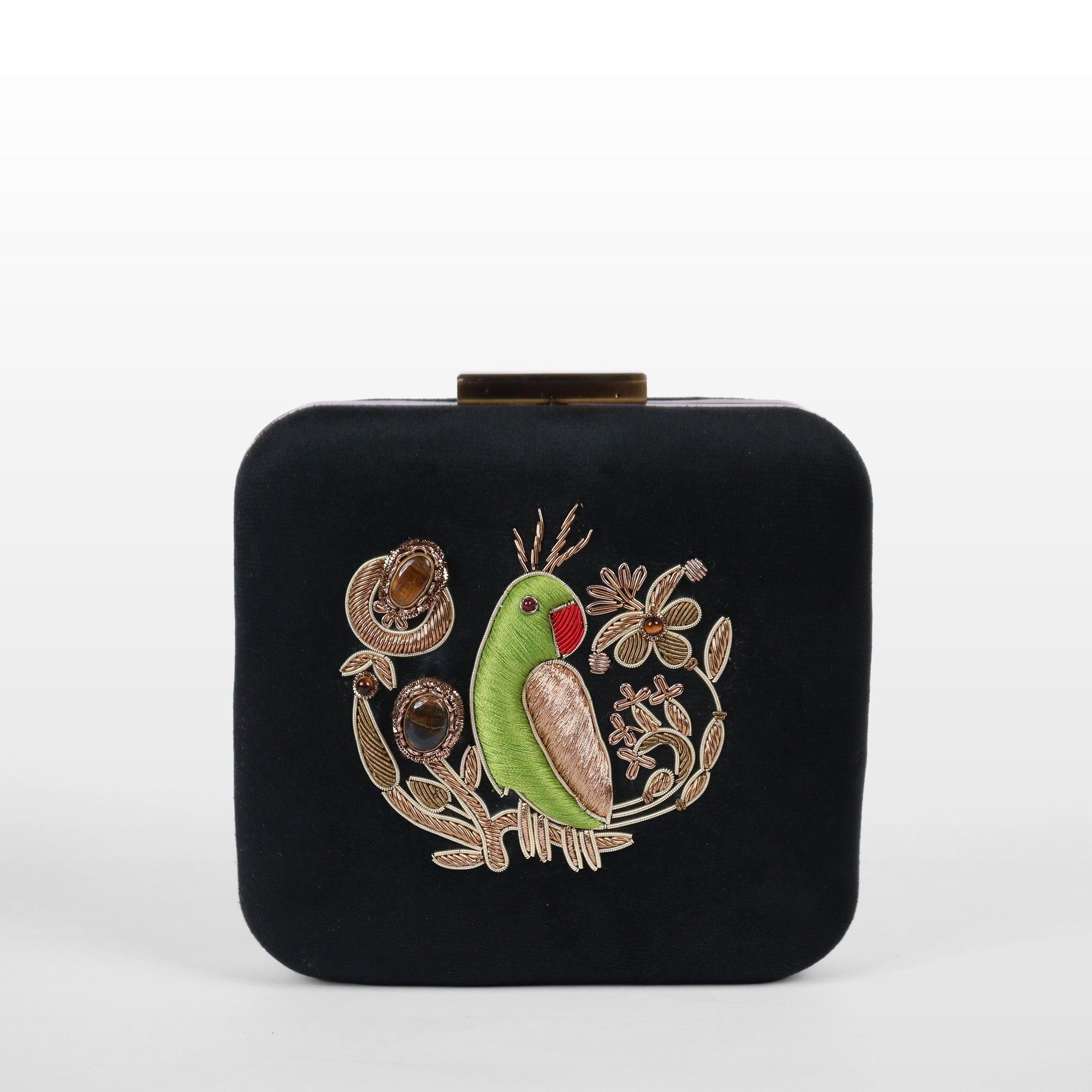 Velvet Parrot Jewel Clutch