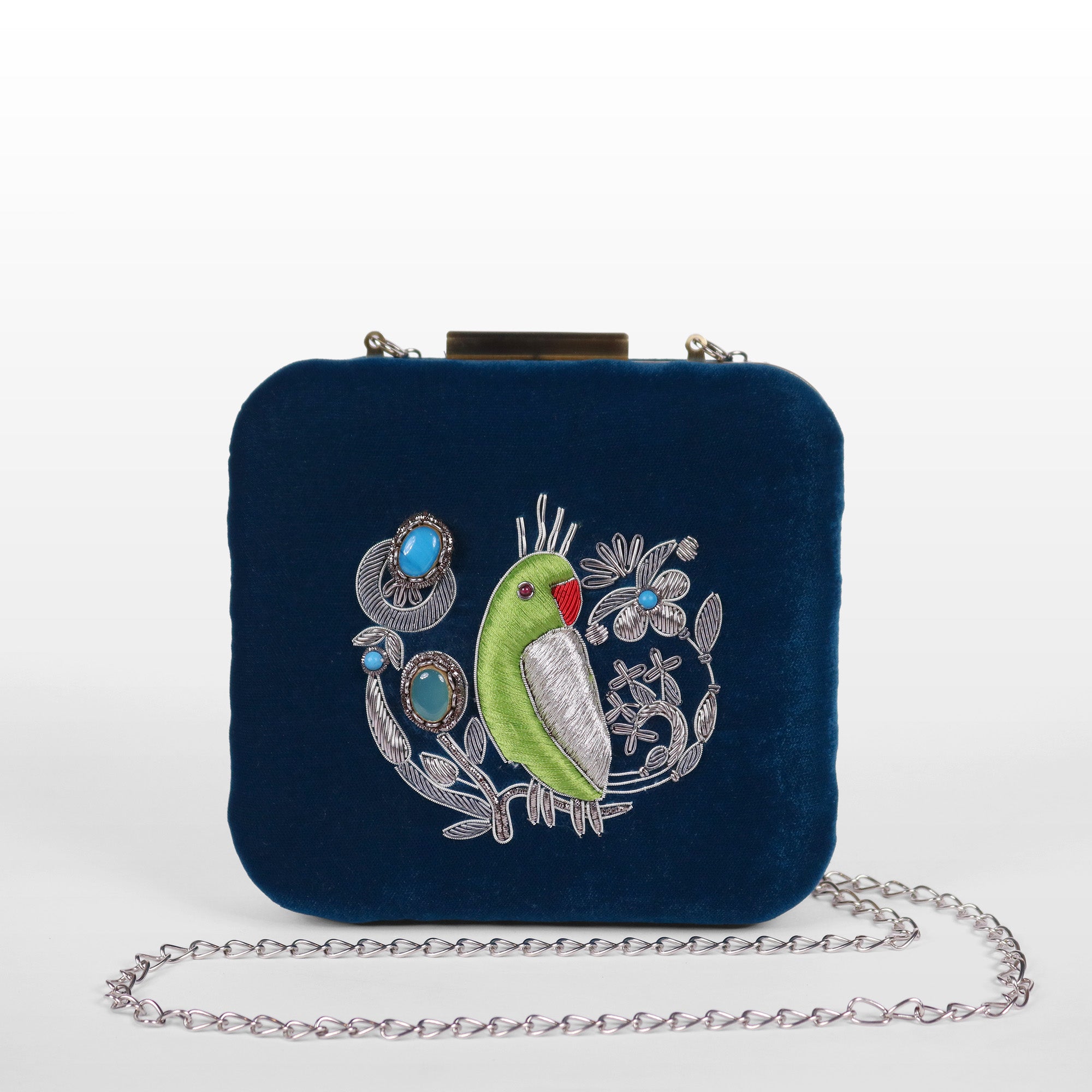 Velvet Parrot Jewel Clutch