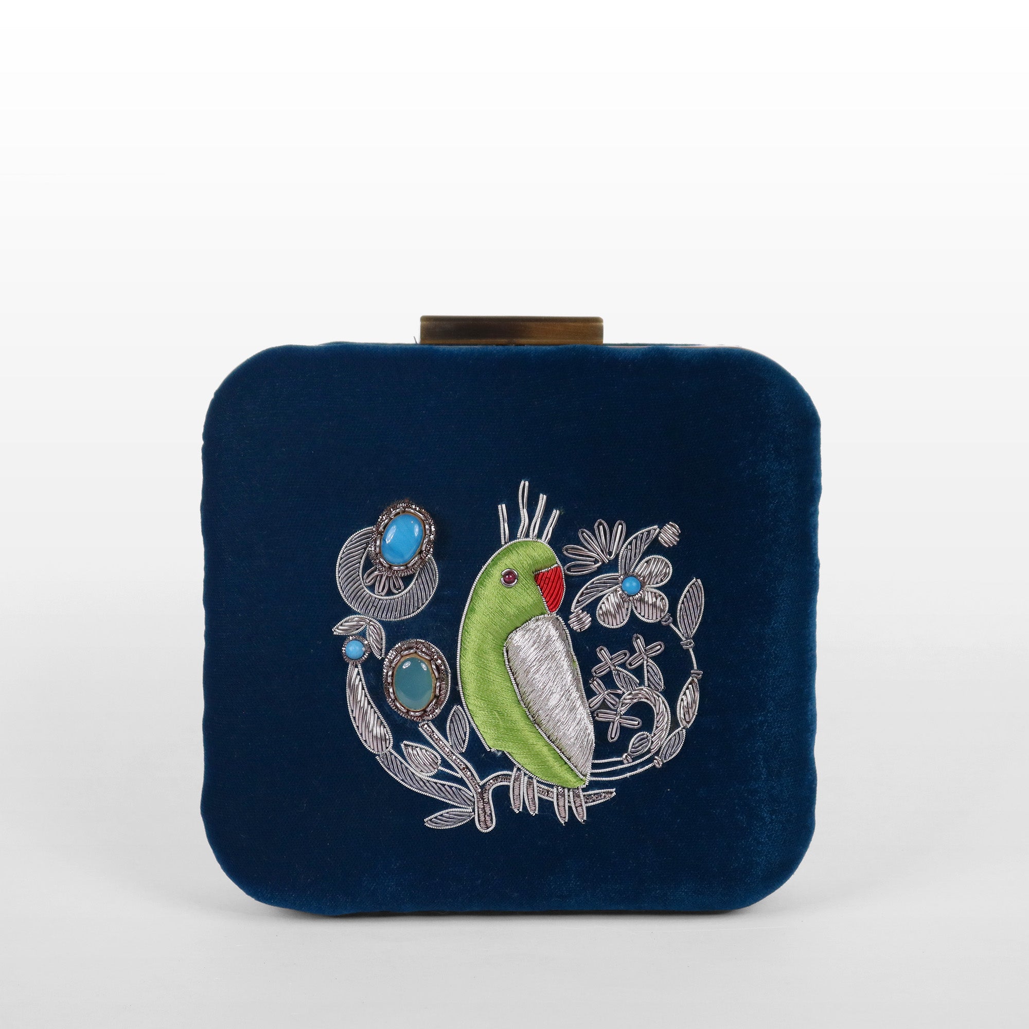 Velvet Parrot Jewel Clutch