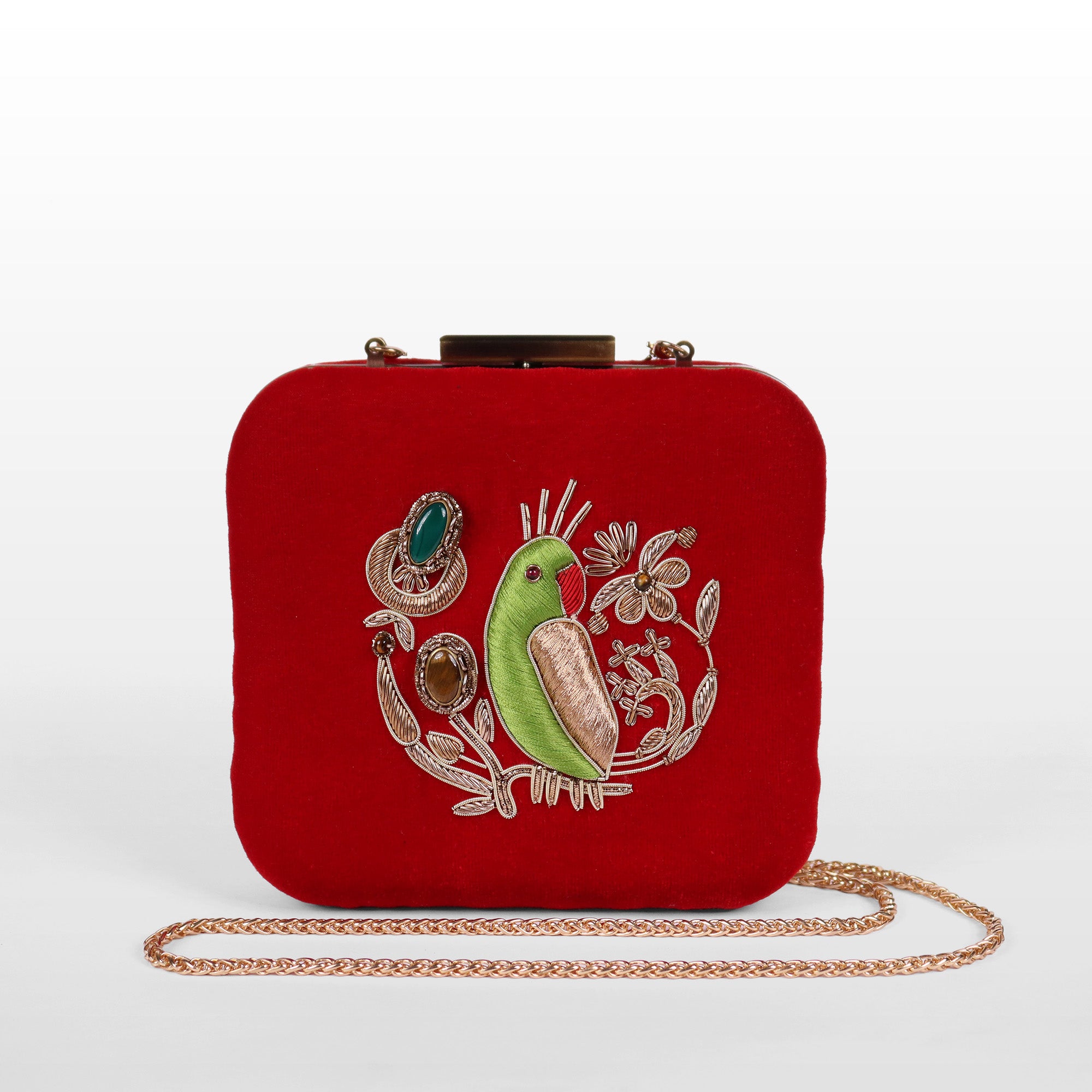 Velvet Parrot Jewel Clutch