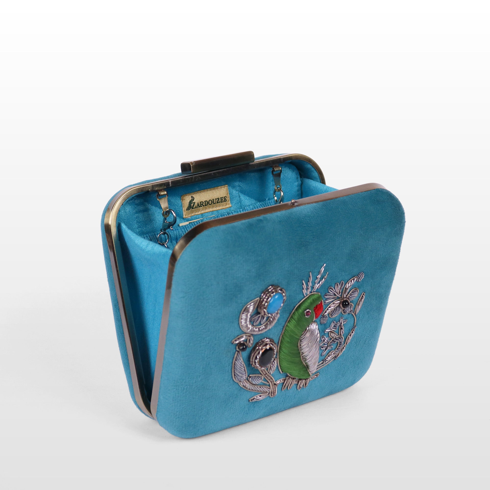 Velvet Parrot Jewel Clutch