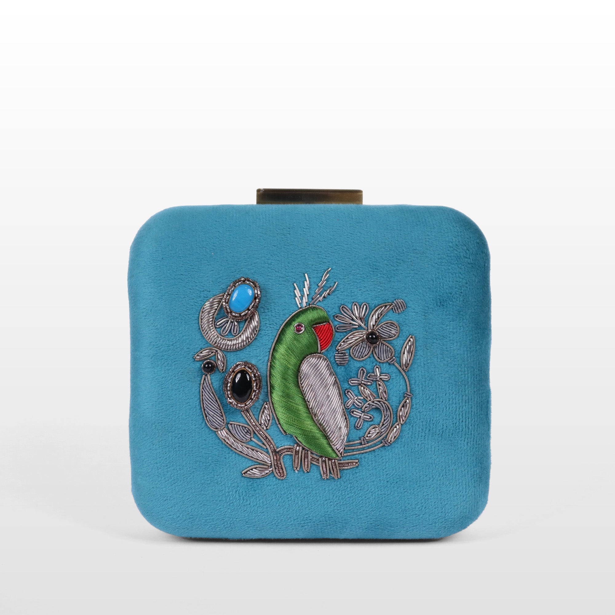 Velvet Parrot Jewel Clutch