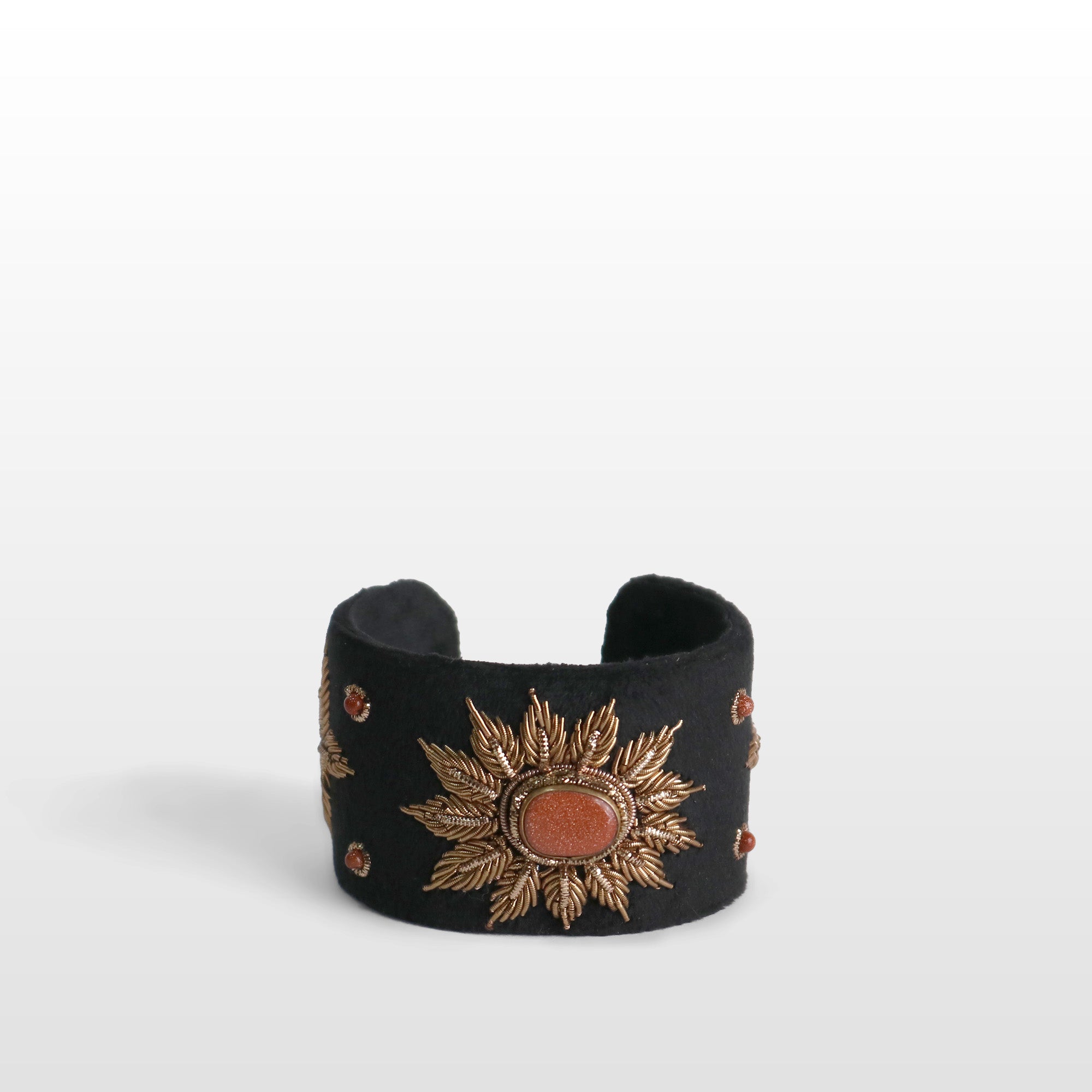 Black Velvet Sand Stone Wide Cuff Bracelet