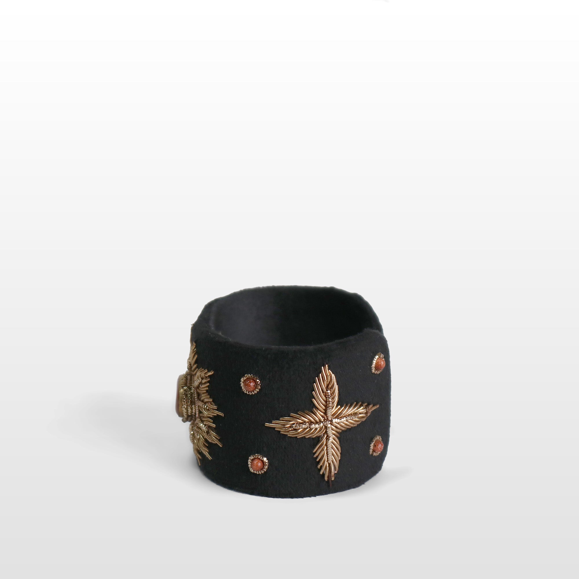 Black Velvet Sand Stone Wide Cuff Bracelet