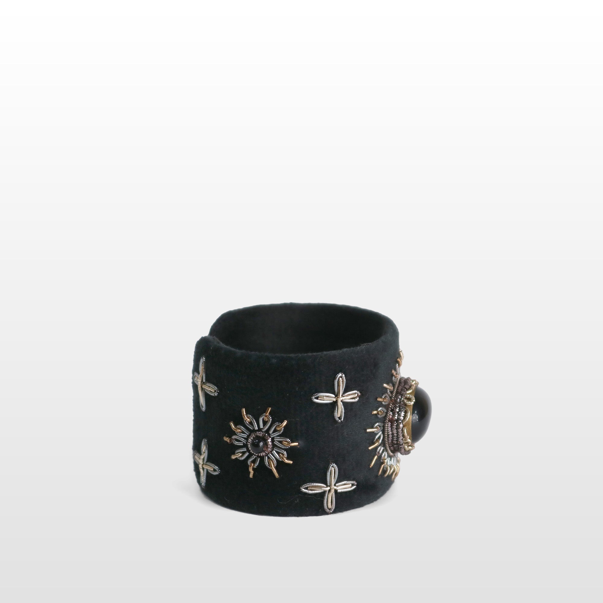 Handcrafted Black Velvet Zardozi Cuff Bracelet