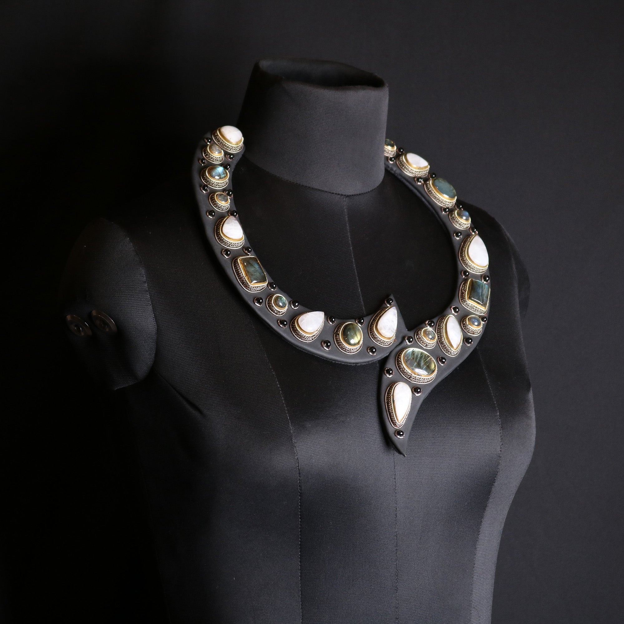 The Aurelia Statement Necklace — Handcrafted Velvet & Semi-Precious Stone Collar