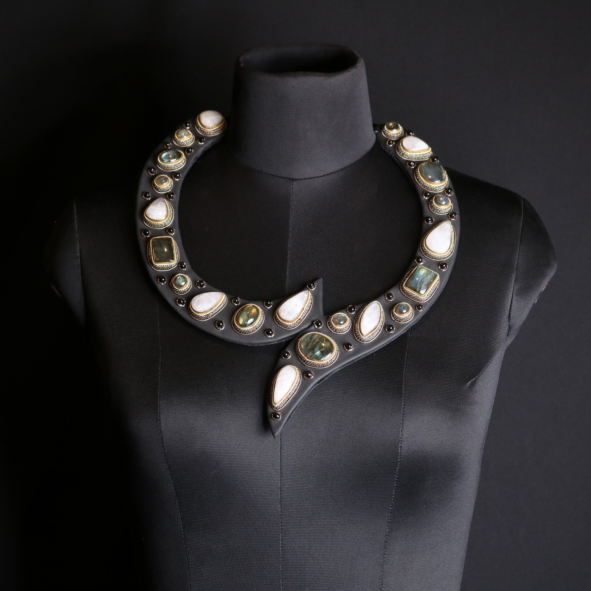 The Aurelia Statement Necklace — Handcrafted Velvet & Semi-Precious Stone Collar